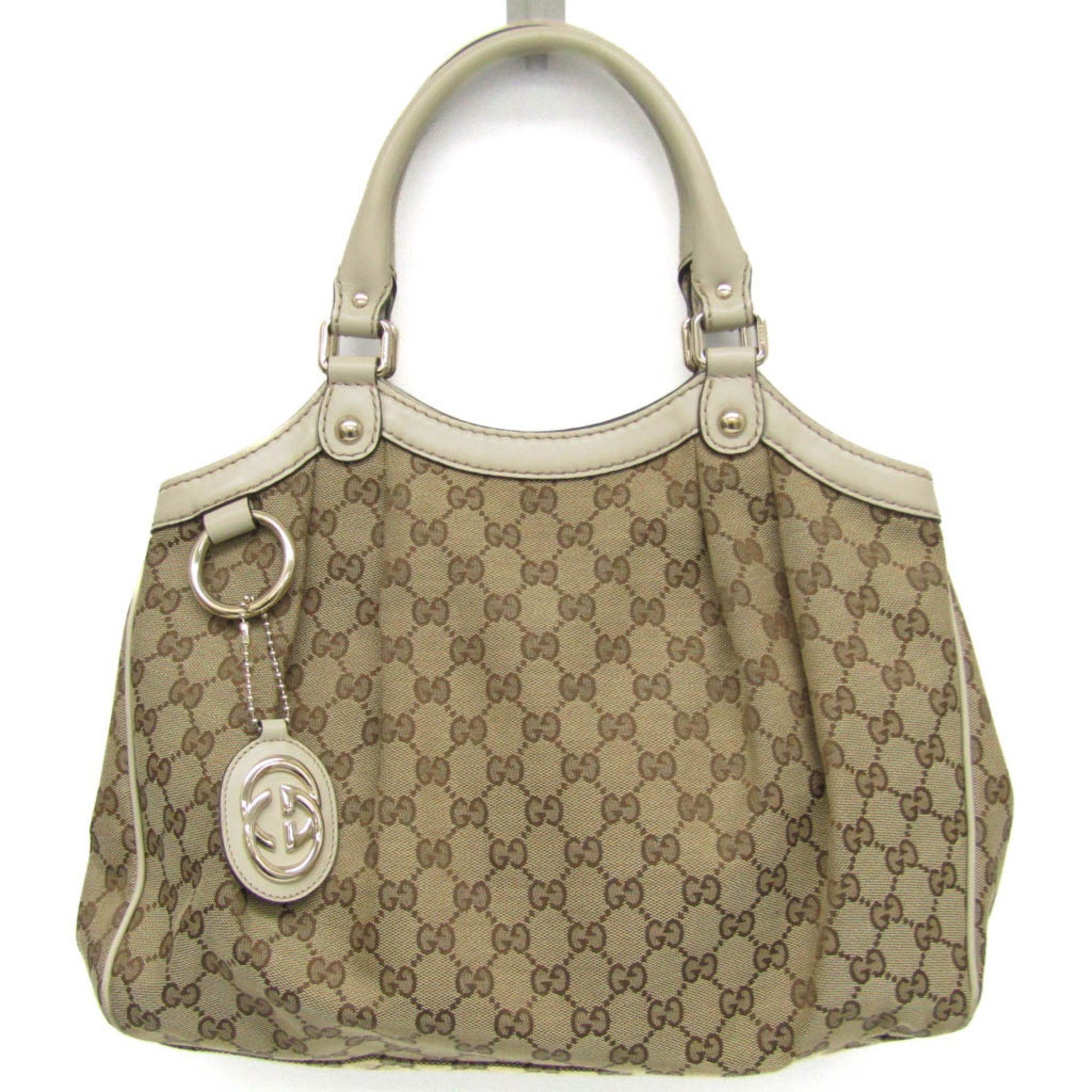 image of Gucci Sukey 211944 Women's Leather,canvas Handbag Beige,brown,cream