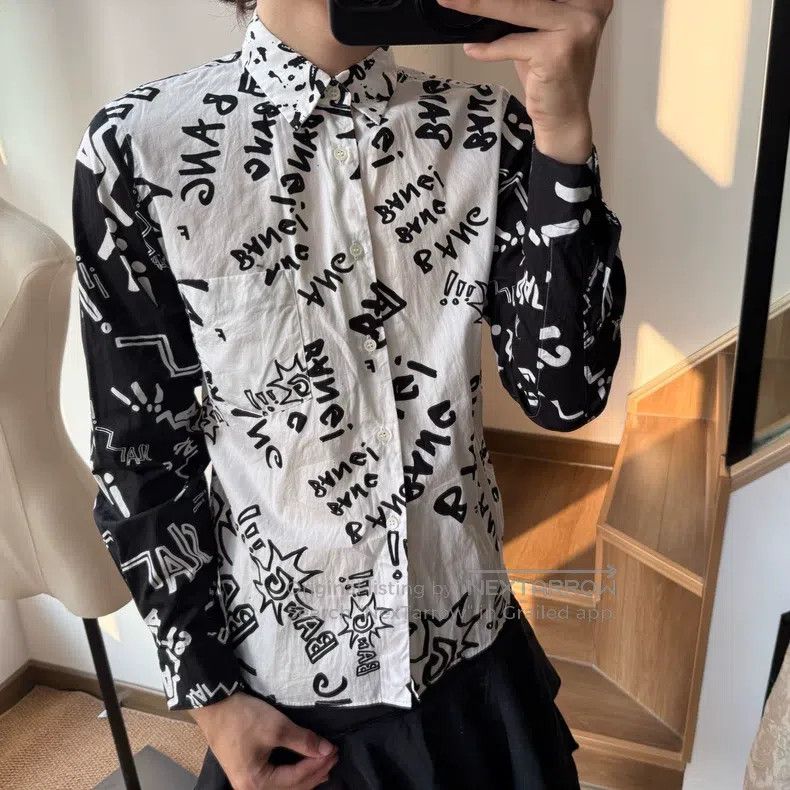 Comme des Garcons Comme des Garcons Black and white stitching graffiti shirt Size S / US 4 / IT 40 - 1 Thumbnail