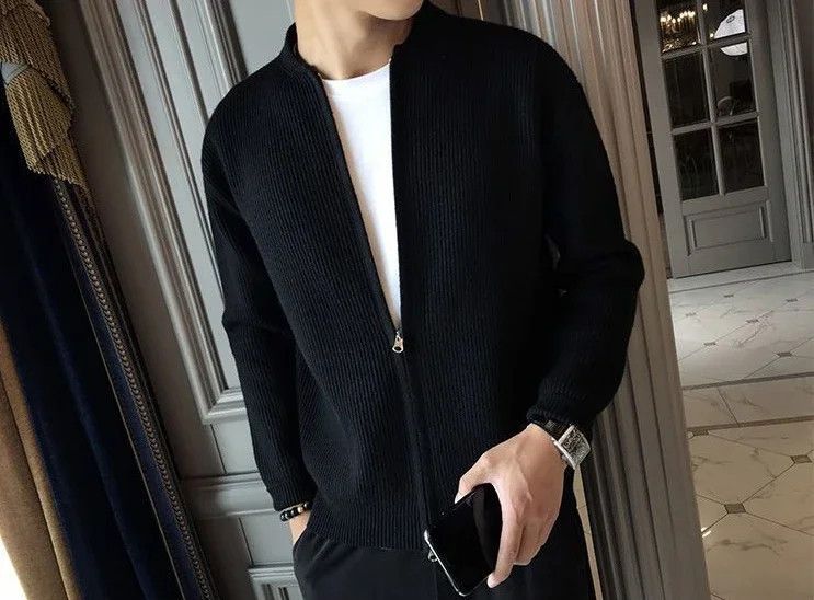 Japanese Brand × Vintage Low Collared Knit Zipper Cardigan Slim Size US XXL / EU 58 / 5 - 4 Thumbnail