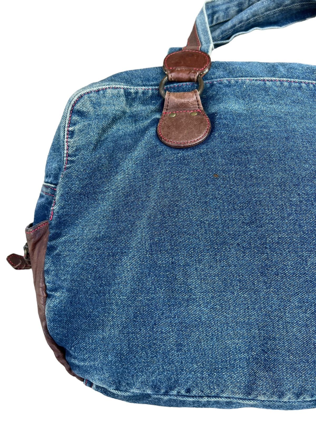 Vintage And A Japan Distress Fade Denim Cowhide Leather Large Bag Size ONE SIZE - 8 Thumbnail