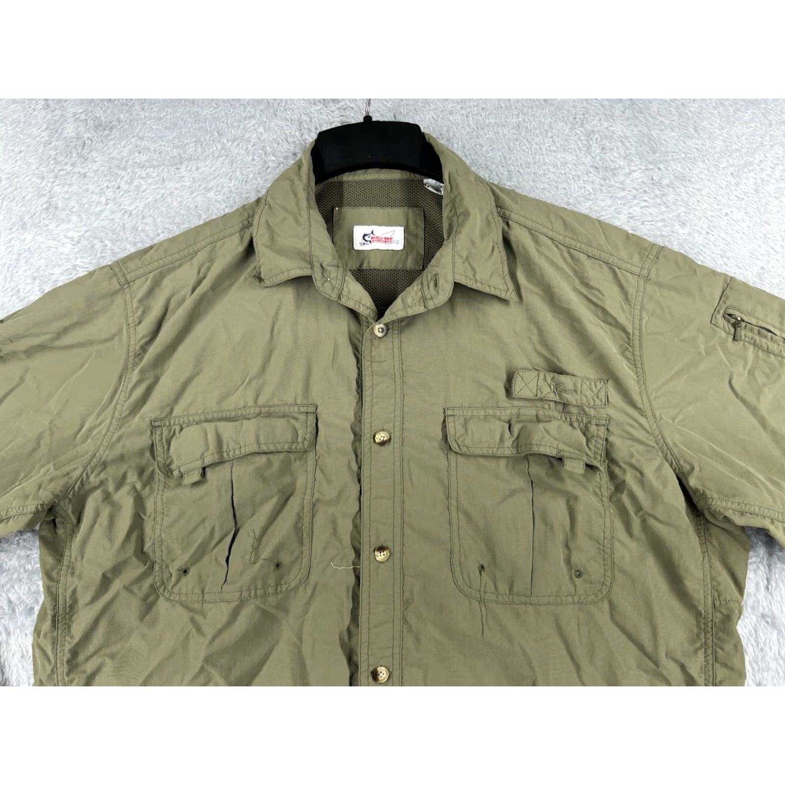 Vintage Worldwide Sportsman Shirt Adult XL Green Nylon UPF Button-Up Fishing Angler All Seasons Breathable Pockets Mens Size US XL / EU 56 / 4 - 4 Thumbnail
