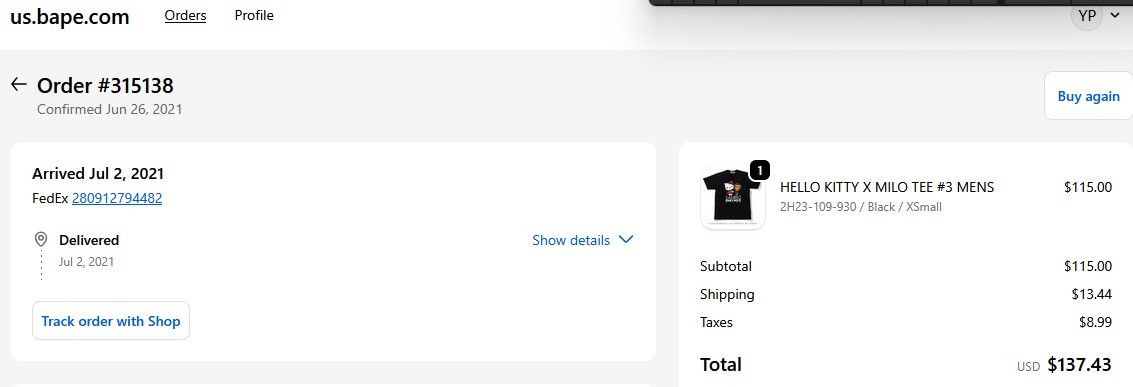 Bape BAPE HELLO KITTY X MILO TEE Size US XS / EU 42 / 0 - 7 Thumbnail