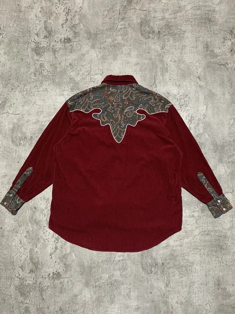 Vintage LAFF USA western paisley corduroy shirt marroon Size US M / EU 48-50 / 2 - 7 Thumbnail
