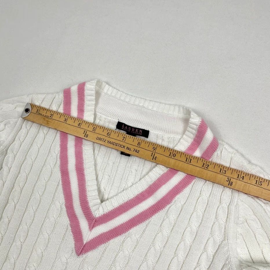 Ralph Lauren Ralph Lauren Sweater Womens M White Pink Cable Knit Tennis Academia Prep Y2K Size M / US 6-8 / IT 42-44 - 6 Thumbnail