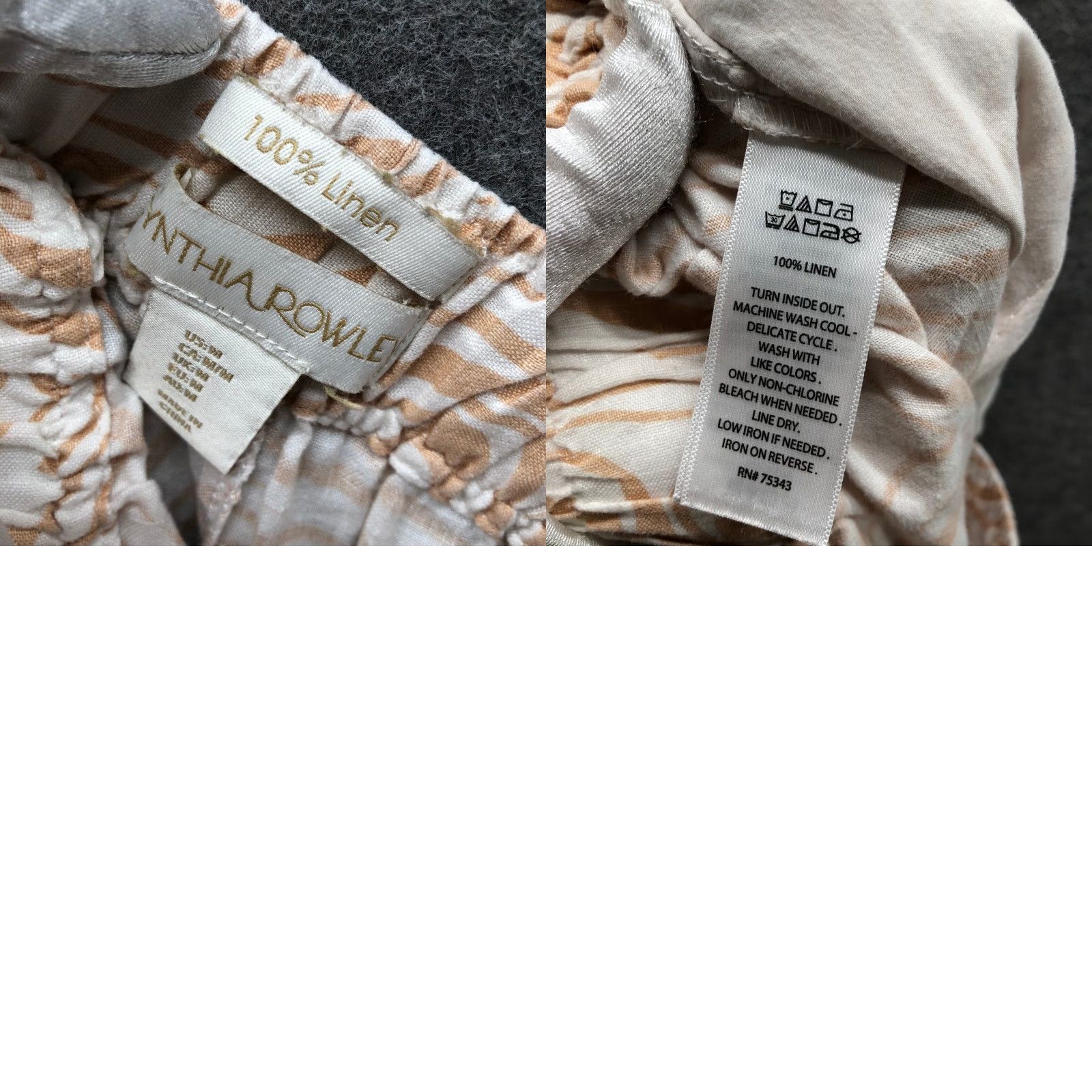 Cynthia Rowley Cynthia Rowley 100% Linen Wide Leg Crop Pants Womens M Tan Animal Print White Size 32" / US 10 / IT 46 - 8 Thumbnail