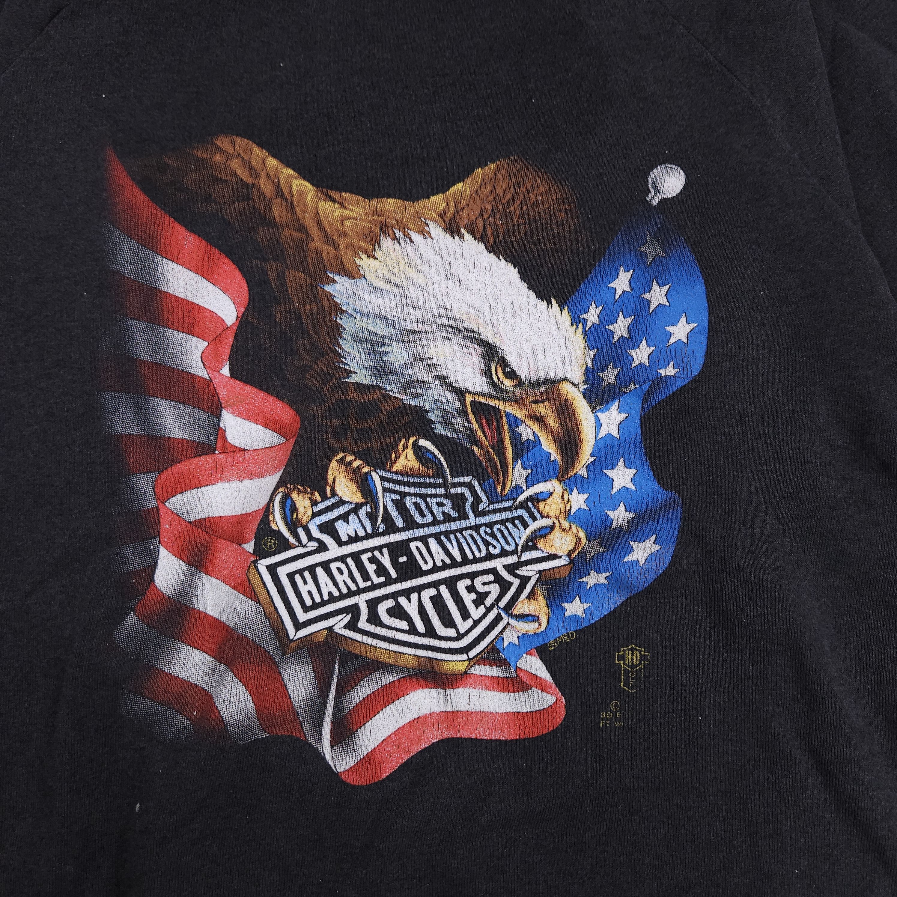 Harley 3d Emblem Bald Eagle American Flag Sweatshirt L