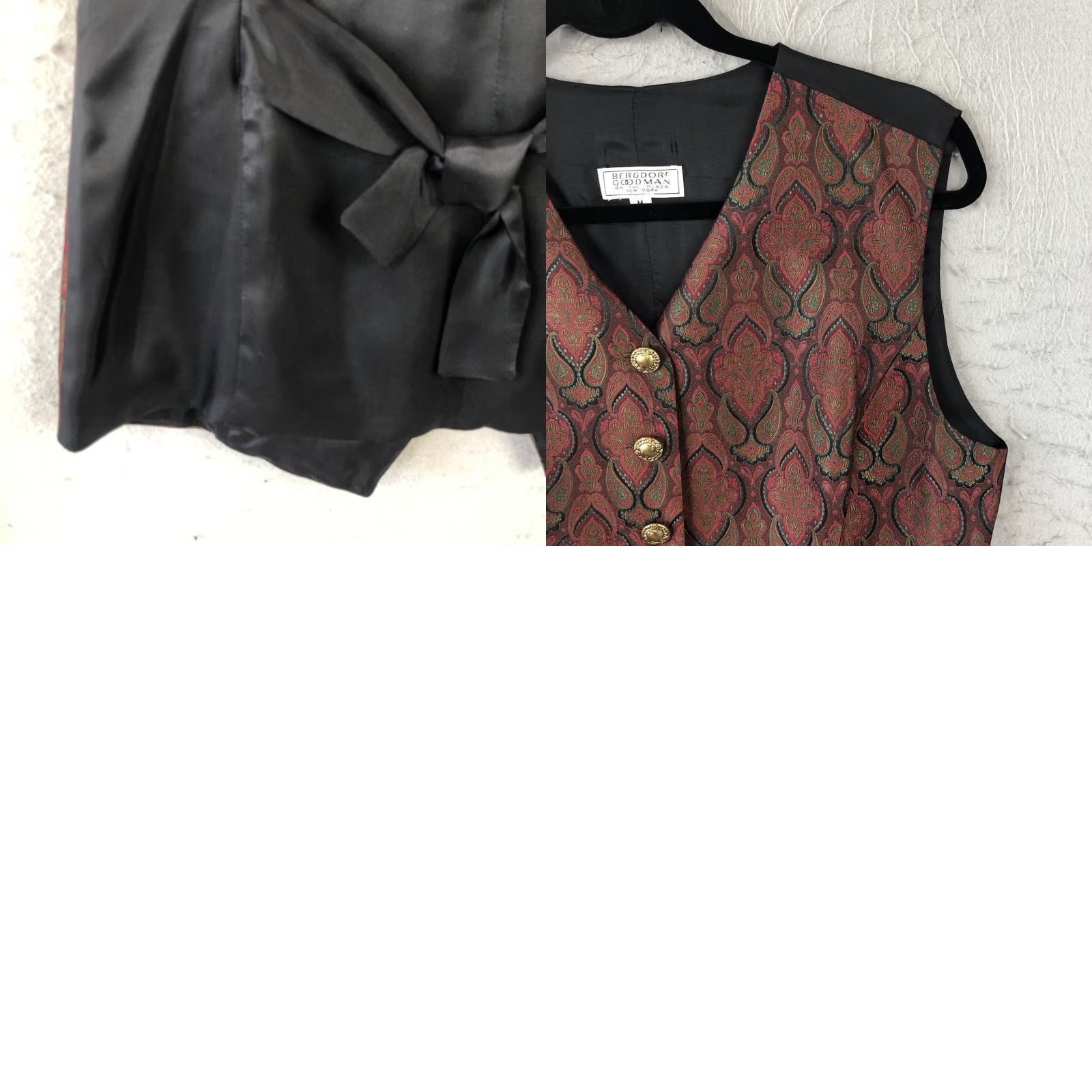 Bergdorf Goodman VINTAGE Bergdorf Goodman Vest Womens M Red Paisley Brocade Button Up USA 90s Festive Formal Womens Vest Size M / US 6-8 / IT 42-44 - 10 Thumbnail