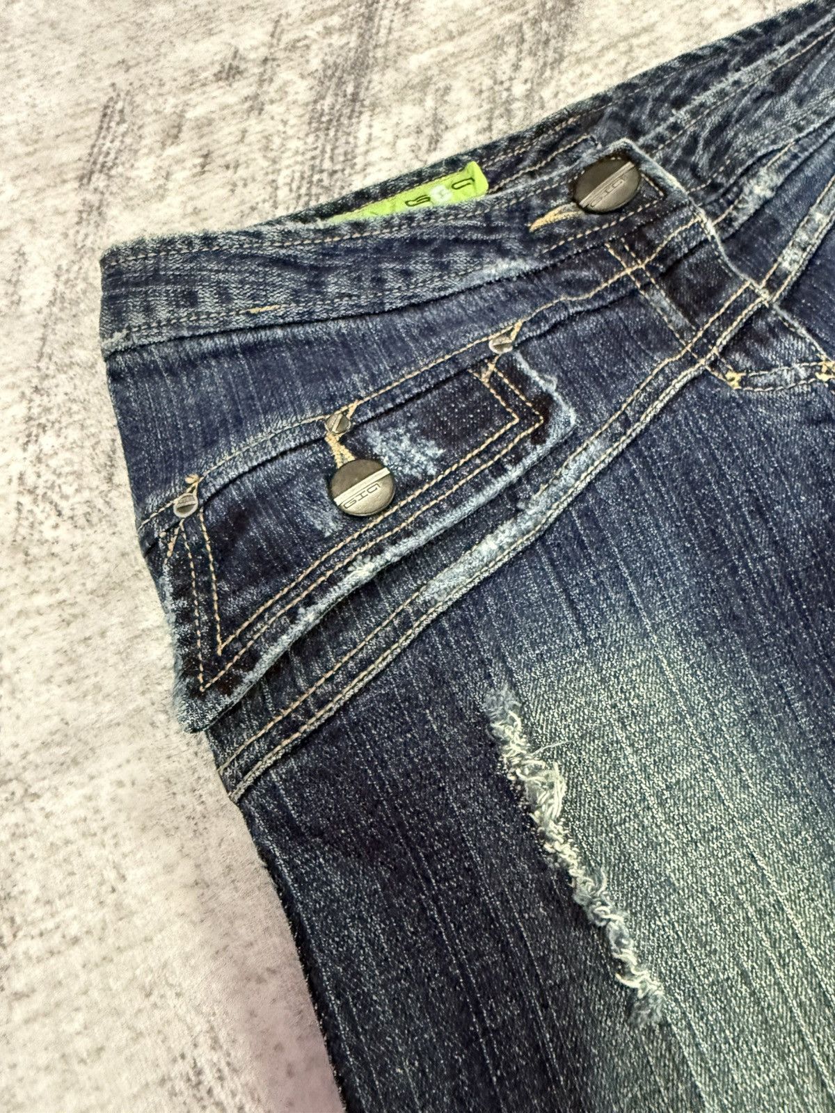 Japanese Brand × Le Grande Bleu (L.G.B.) × Tornado Mart GHC Deconstructed Panel Green Mud Wash Low Rise Flared Jeans Size US 27 - 12 Thumbnail