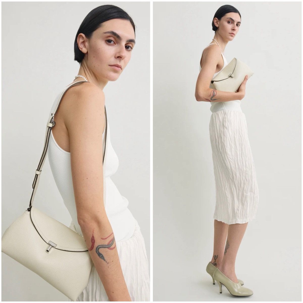 Toteme TOTEME Off-White T-Lock Grained-Leather Clutch Bag Size ONE SIZE - 2 Thumbnail