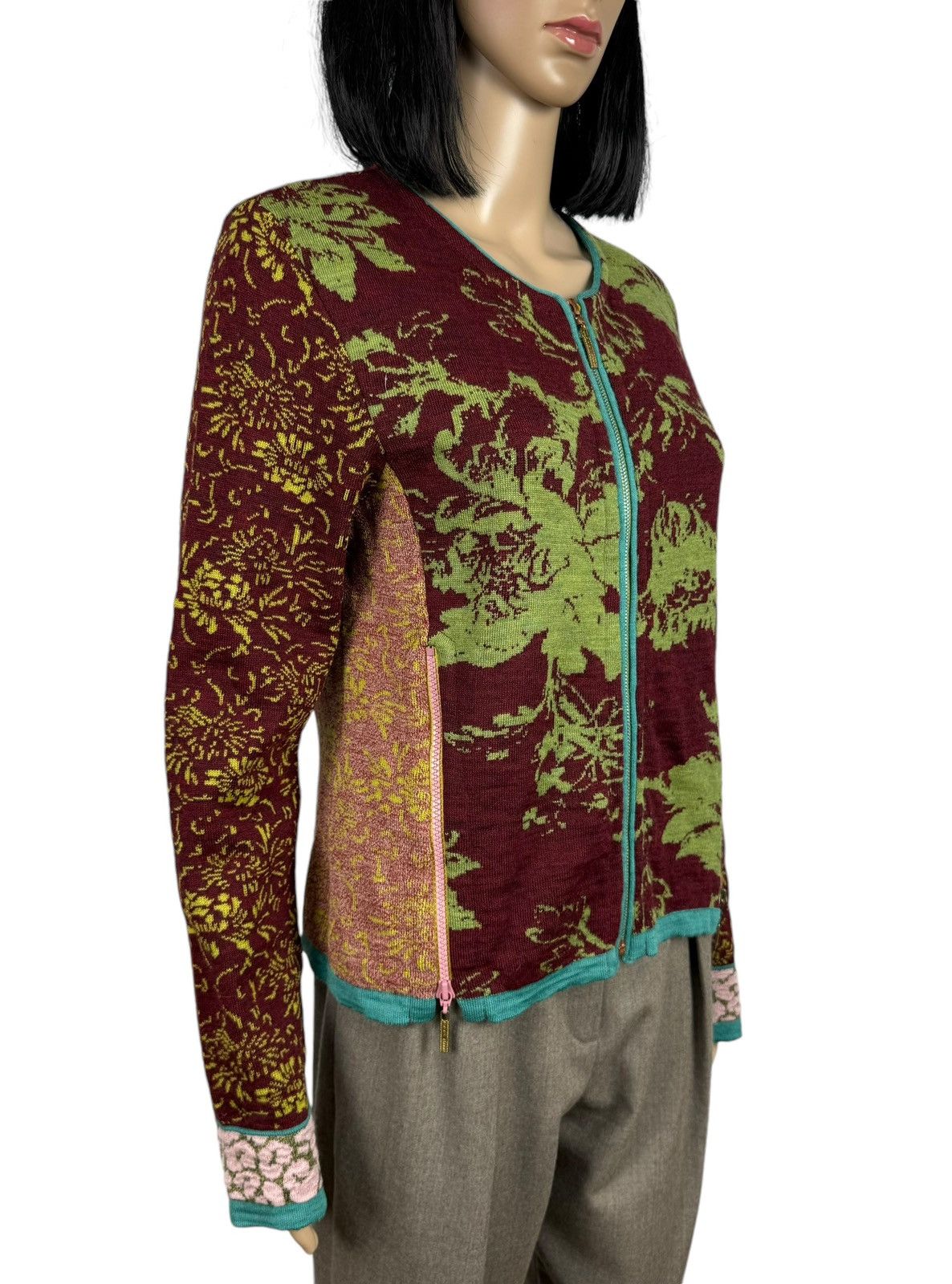 Designer Eva Claudi Embroidered Zip Sweater Floral Printed size L Size L / US 10 / IT 46 - 3 Thumbnail