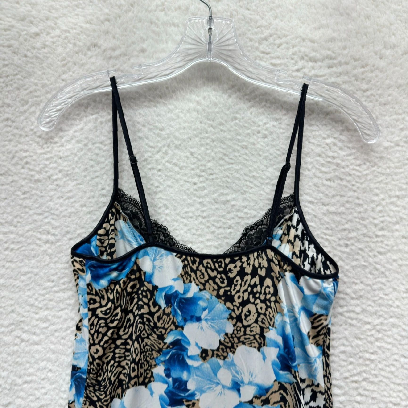 Vintage VINTAGE Y2K Slip Dress Blue Medium Rose Cheetah Leopard Slinky Stretch Peter Alexander Womens Size M / US 6-8 / IT 42-44 - 4 Thumbnail