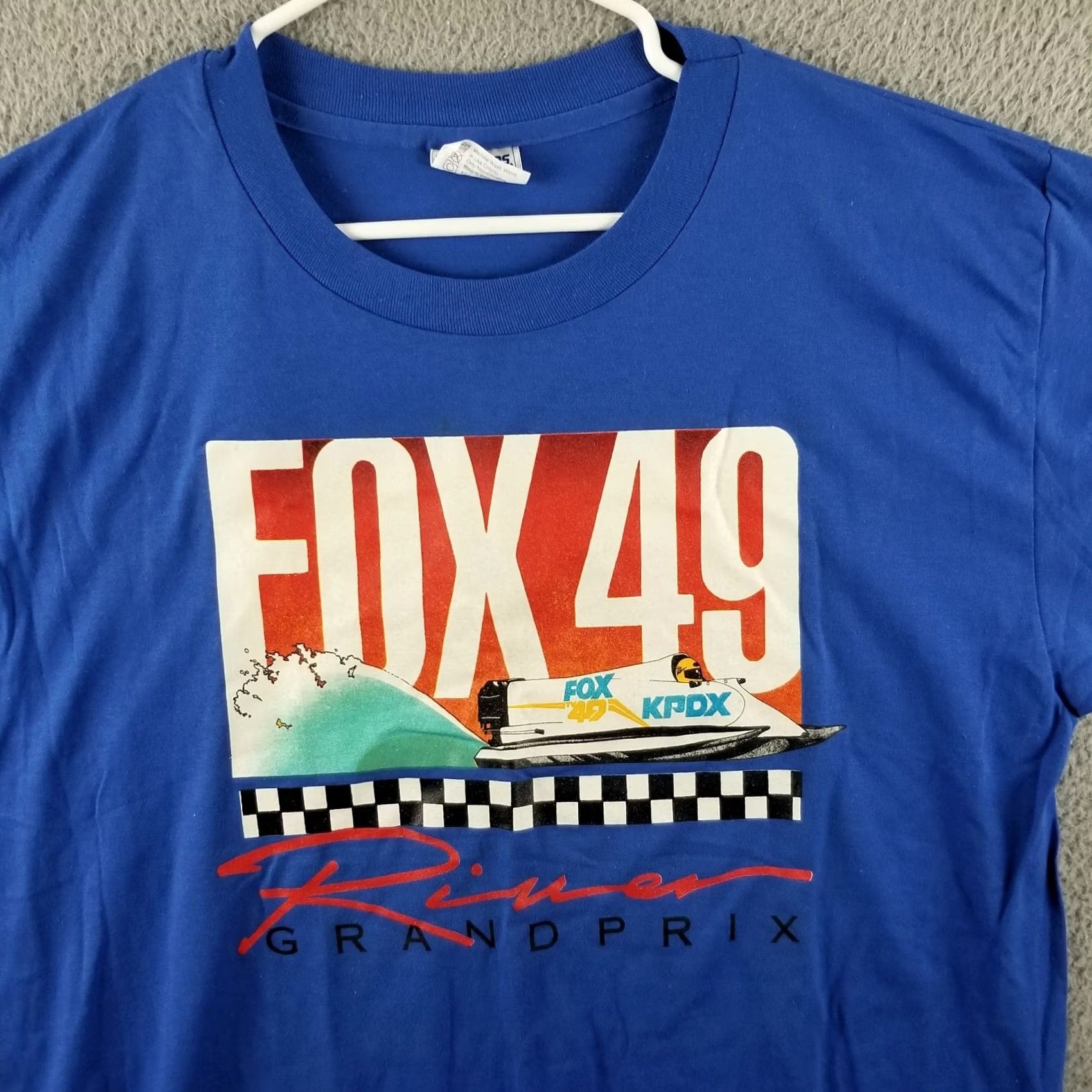 Vintage Vintage Power Boat Racing Shirt Men XL Blue Fox 49 River Grand Prix Single Stitch Boat Racing Shirt Mens XL Blue Fox News Theme 1990s Size US XL / EU 56 / 4 - 2 Thumbnail