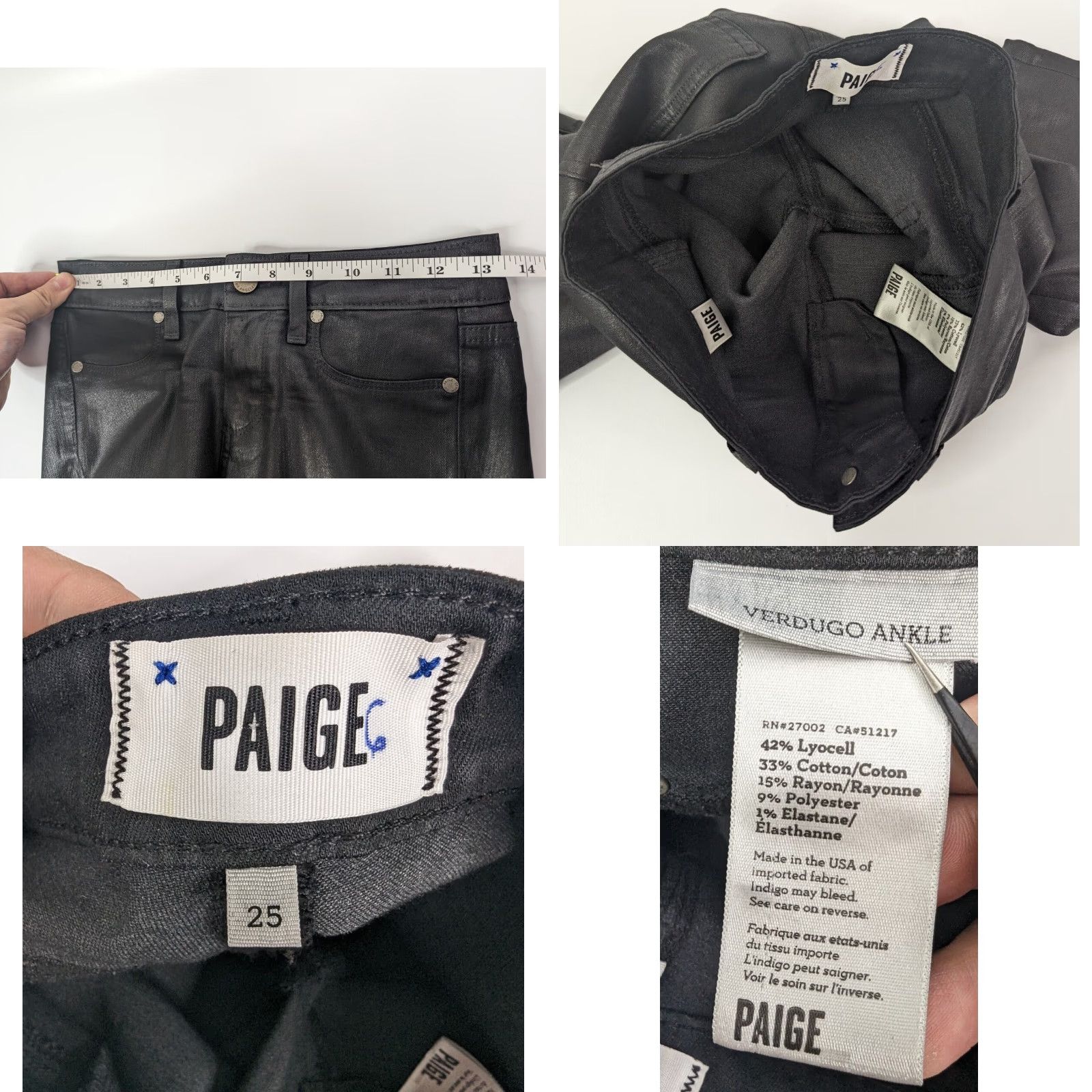 Paige PAIGE Verdugo Ankle Jeans Coated Black Silk Pants Women's Size 25 Lyocell Jeans Coated Black Silk Pants Women's 25 Paige Verdugo Black Size 42" / US 20 - 8 Thumbnail