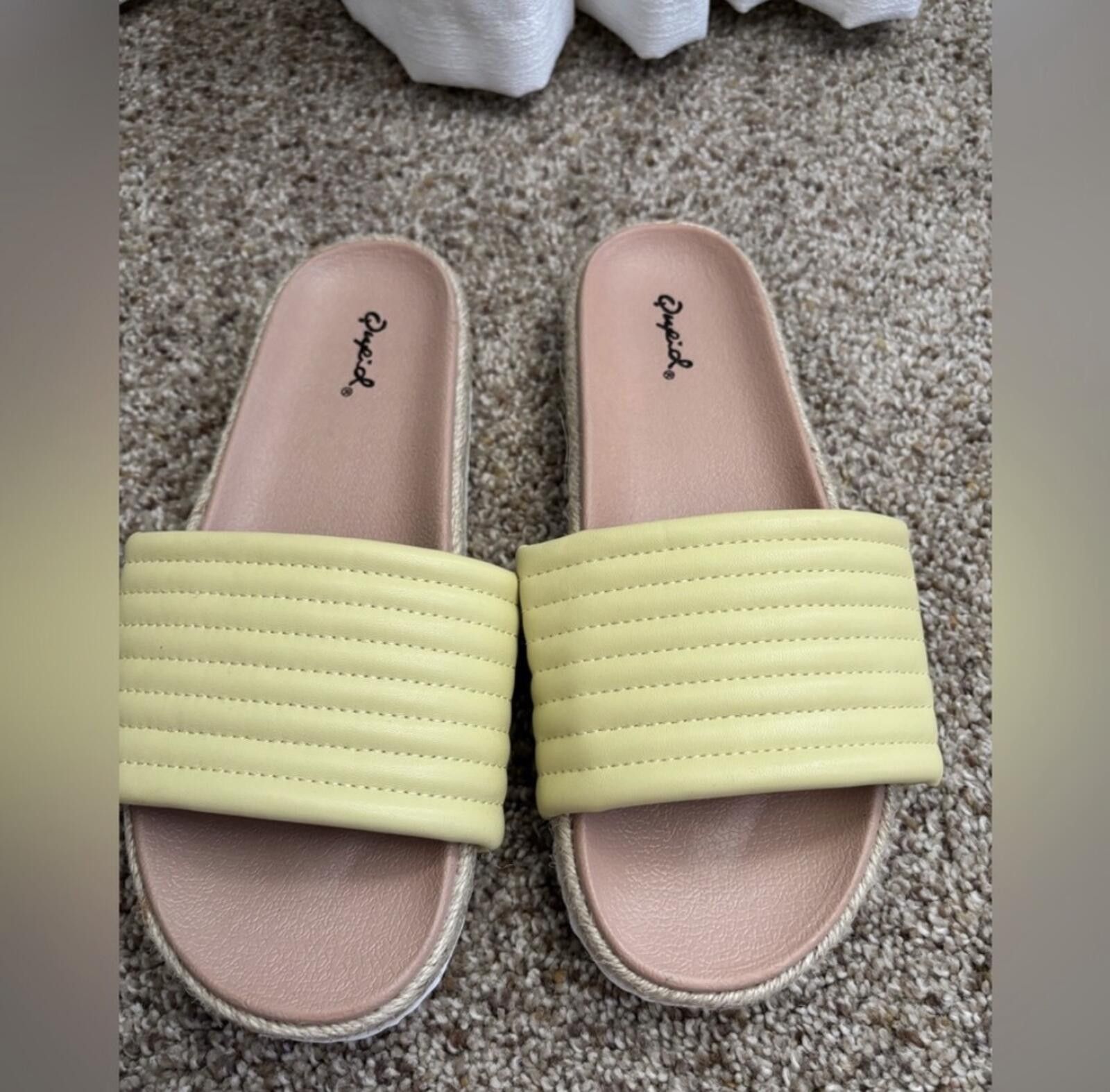 Other ( QUPID) Yellow Quilted Slide Sandals Size US 7.5 / IT 37.5 - 1 Thumbnail