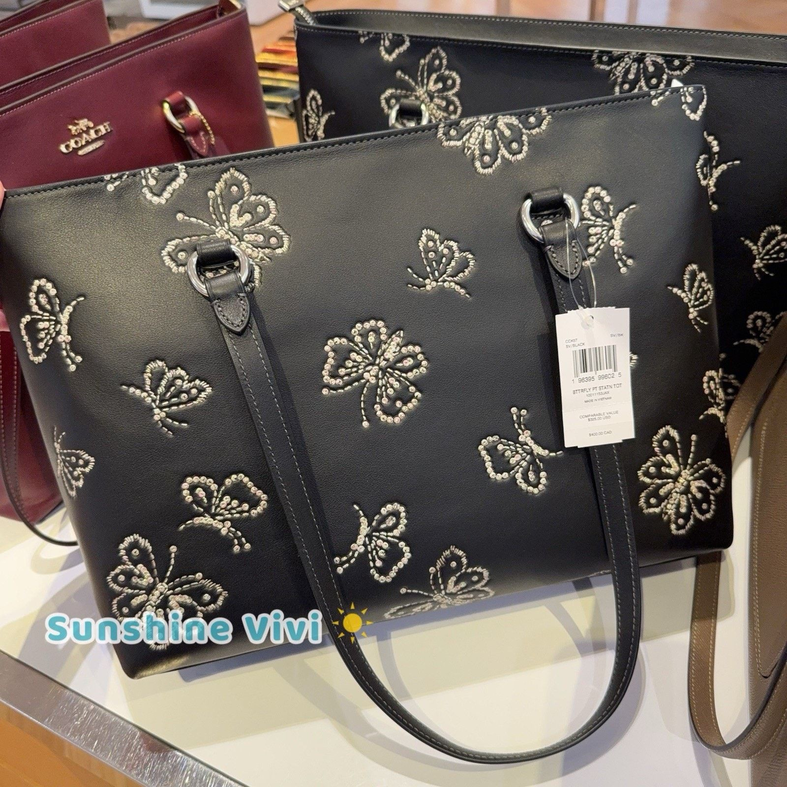 Coach NWT Coach Station Tote Bag Butterfly Black CCK87 Leather Size ONE SIZE - 4 Thumbnail