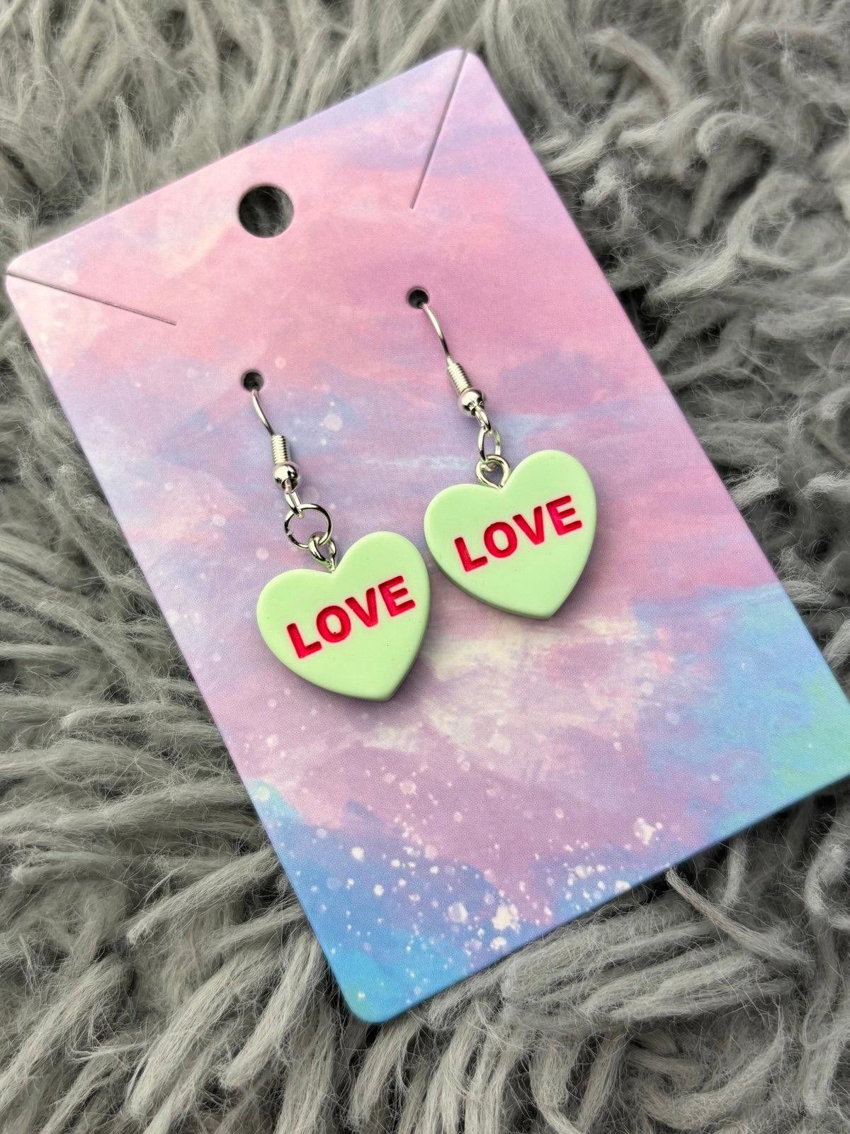 Handmade Mint green Heart valentines sweethearts earrings Size ONE SIZE - 1 Preview
