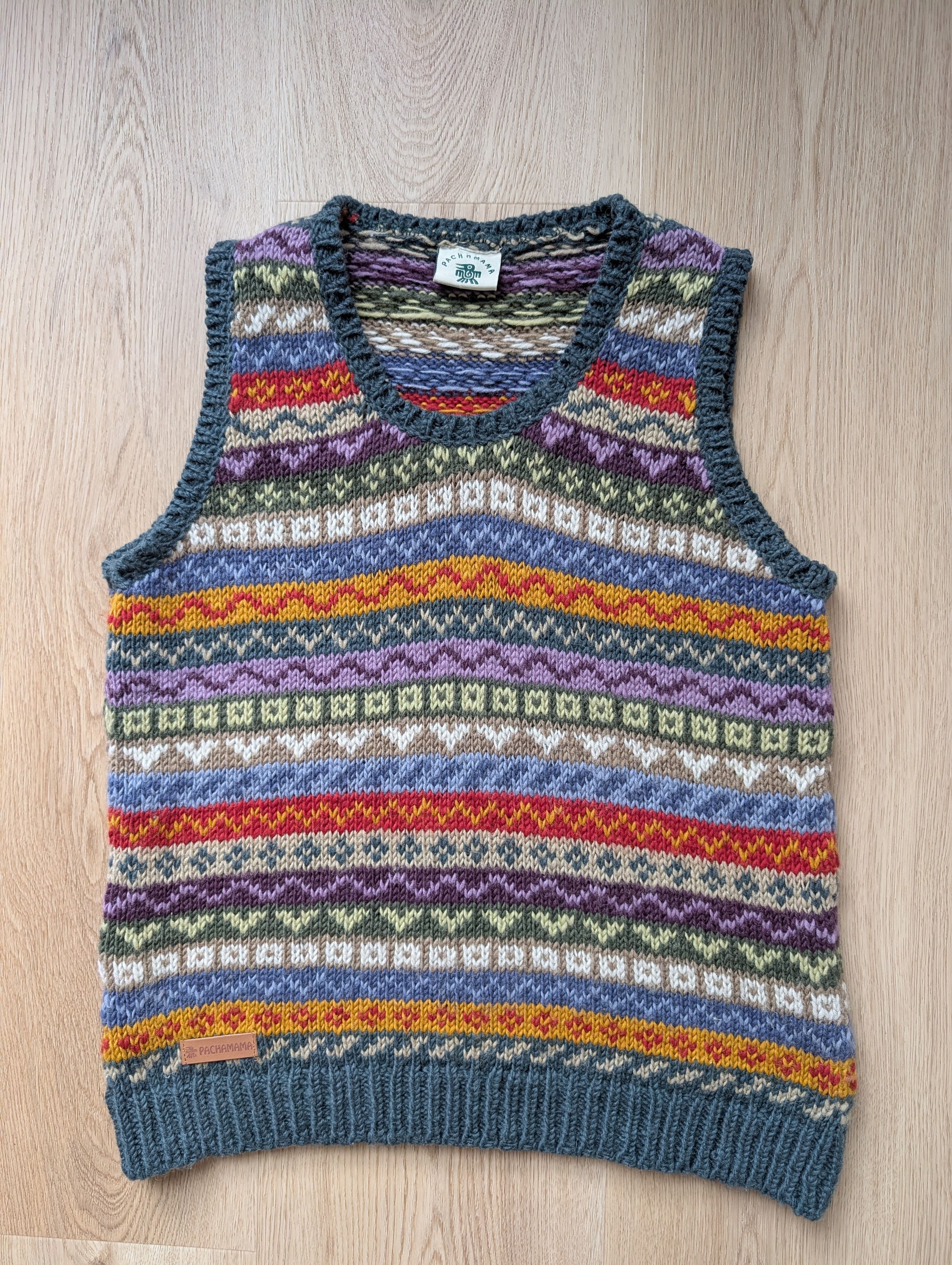 Handmade Pachamama Wool Hand Knit Tank Top Vest Fair Isle Amano Size M / US 6-8 / IT 42-44 - 1 Thumbnail