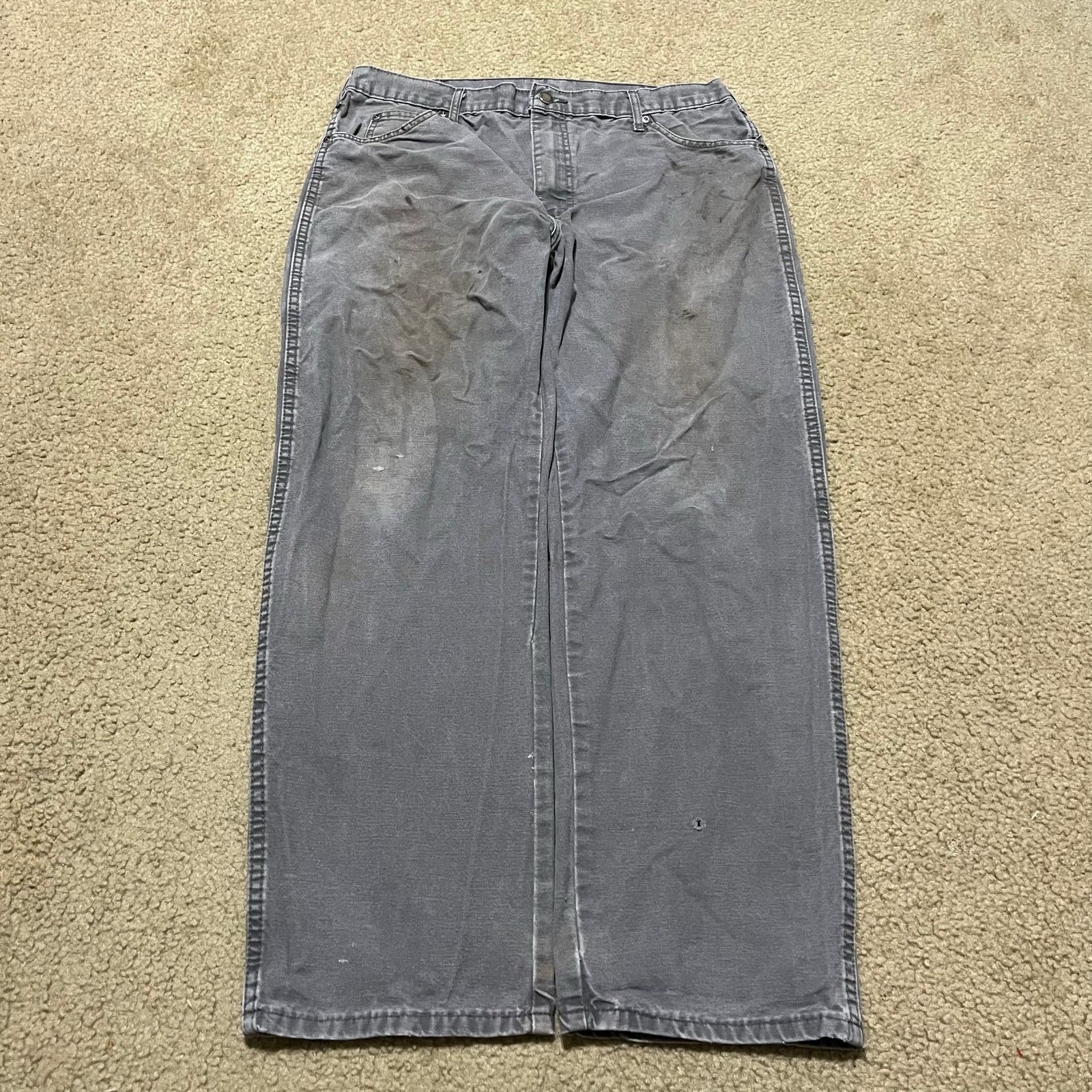 Dickies Dickies Carpenter Distressed Worn Look Grey Cargo Pants Size US 34 / EU 50 - 1 Thumbnail
