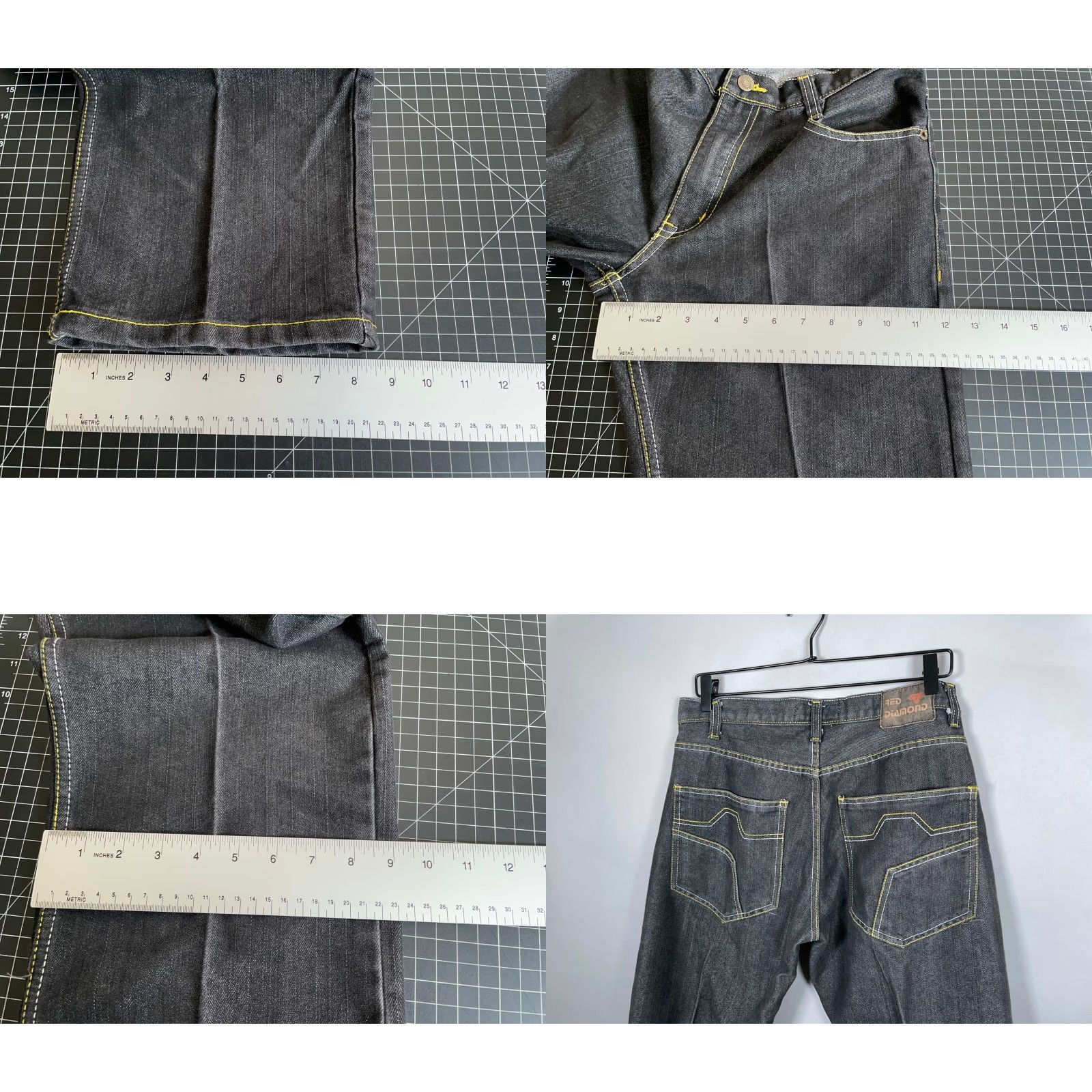 Denime VINTAGE Red Diamond Men's Jeans 32 x 30 Low Rise Straight Leg Denim 90s Y2K Hip Hop Retro Size US 32 / EU 48 - 8 Thumbnail