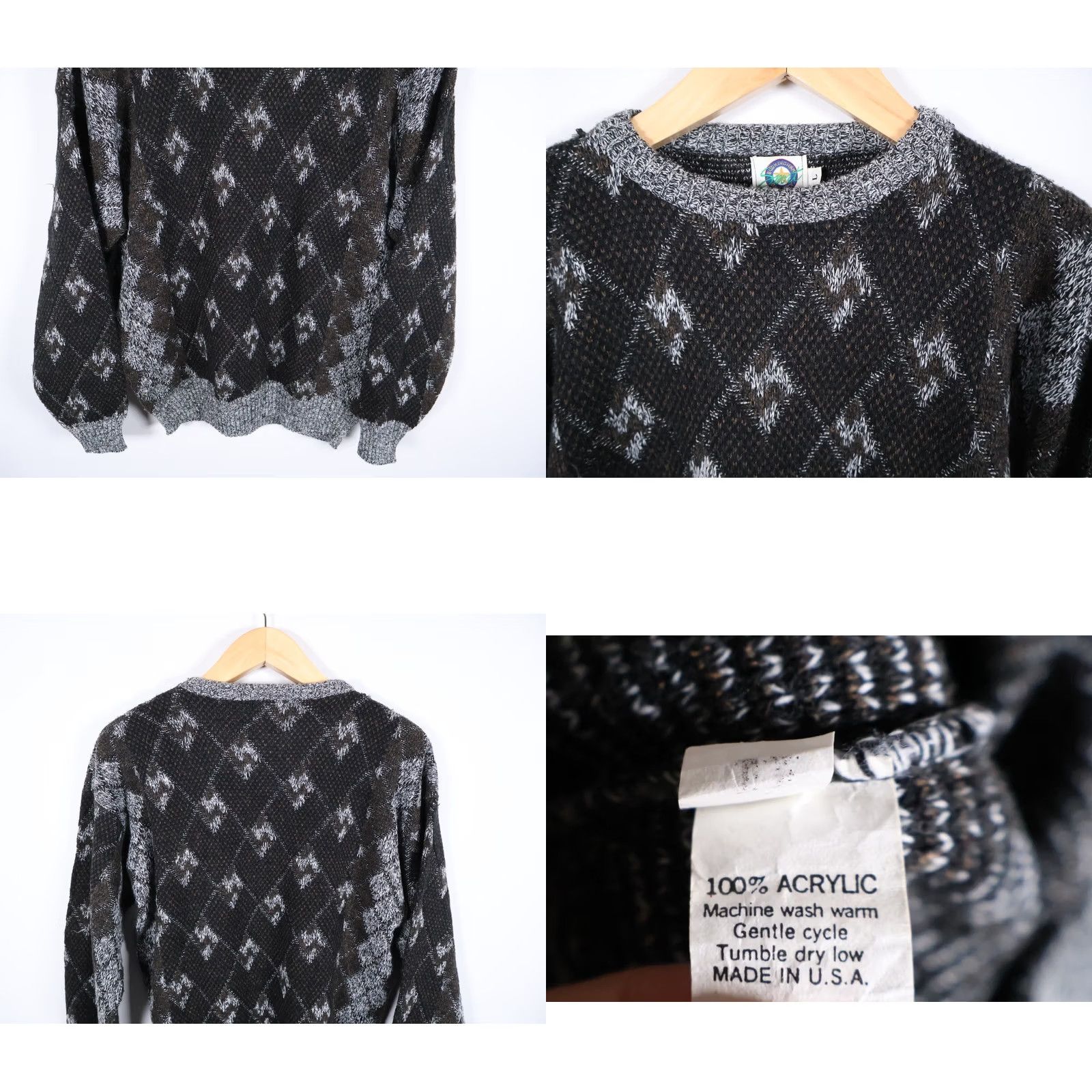 Vintage VINTAGE Chunky Knit 90s Dad Retro Gray Brown Diamond Pattern Sweater Men's Large Size US L / EU 52-54 / 3 - 8 Thumbnail