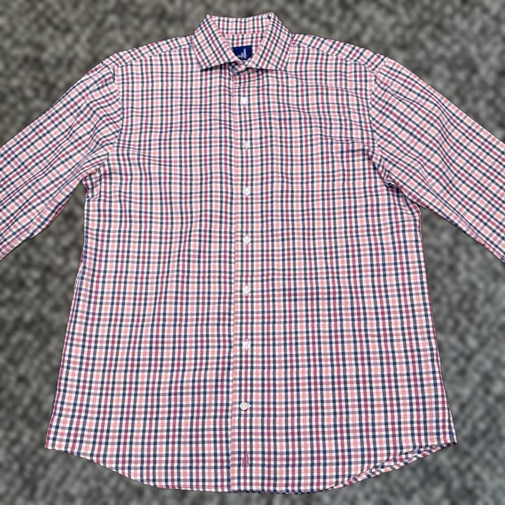 johnnie-O johnnie-O Shirt Mens M Cranberry Blue Orange White Check Button-Up Pocket Stretch Size US M / EU 48-50 / 2 - 1 Thumbnail