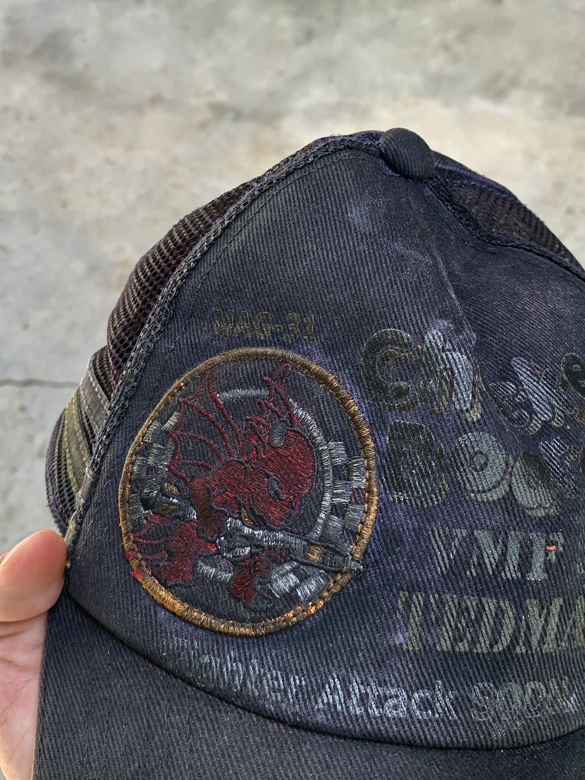 Tedman Tedman Thrashed Trucker Cap Red Devil Marine Fighter Patch Size ONE SIZE - 10 Thumbnail
