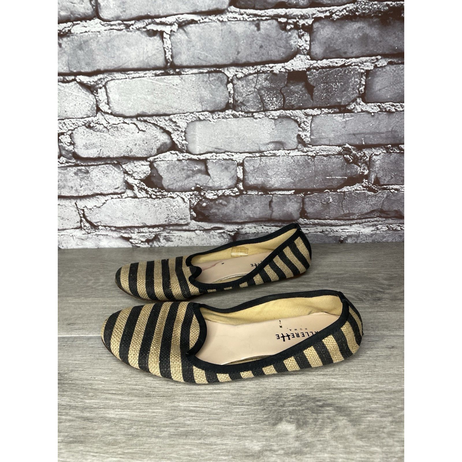 Other Ballerette Roma Tan Black Stripe Canvas Fabric Ballet Flats Size US 6.5 / IT 36.5 - 21 Thumbnail