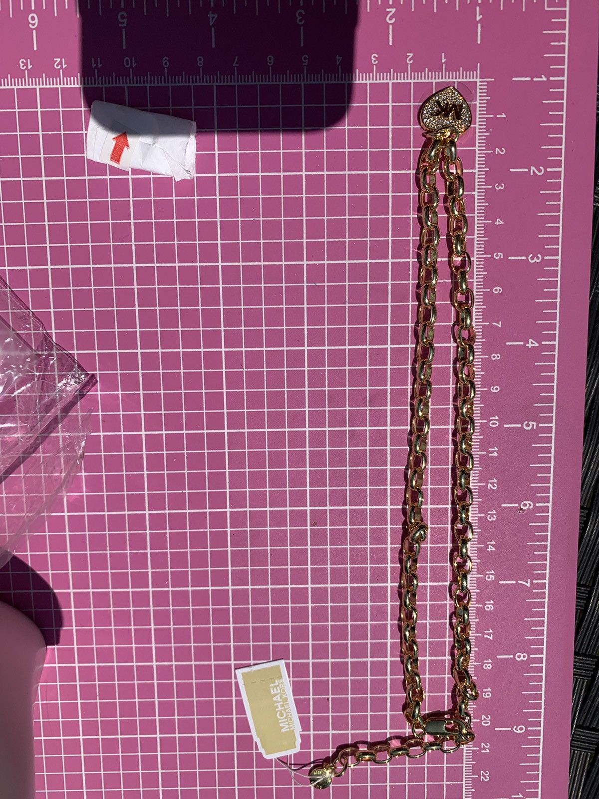 Michael Kors NWT Michael Kors Brass & Pavé Crystal MK Logo Heart Pendant Size ONE SIZE - 8 Thumbnail