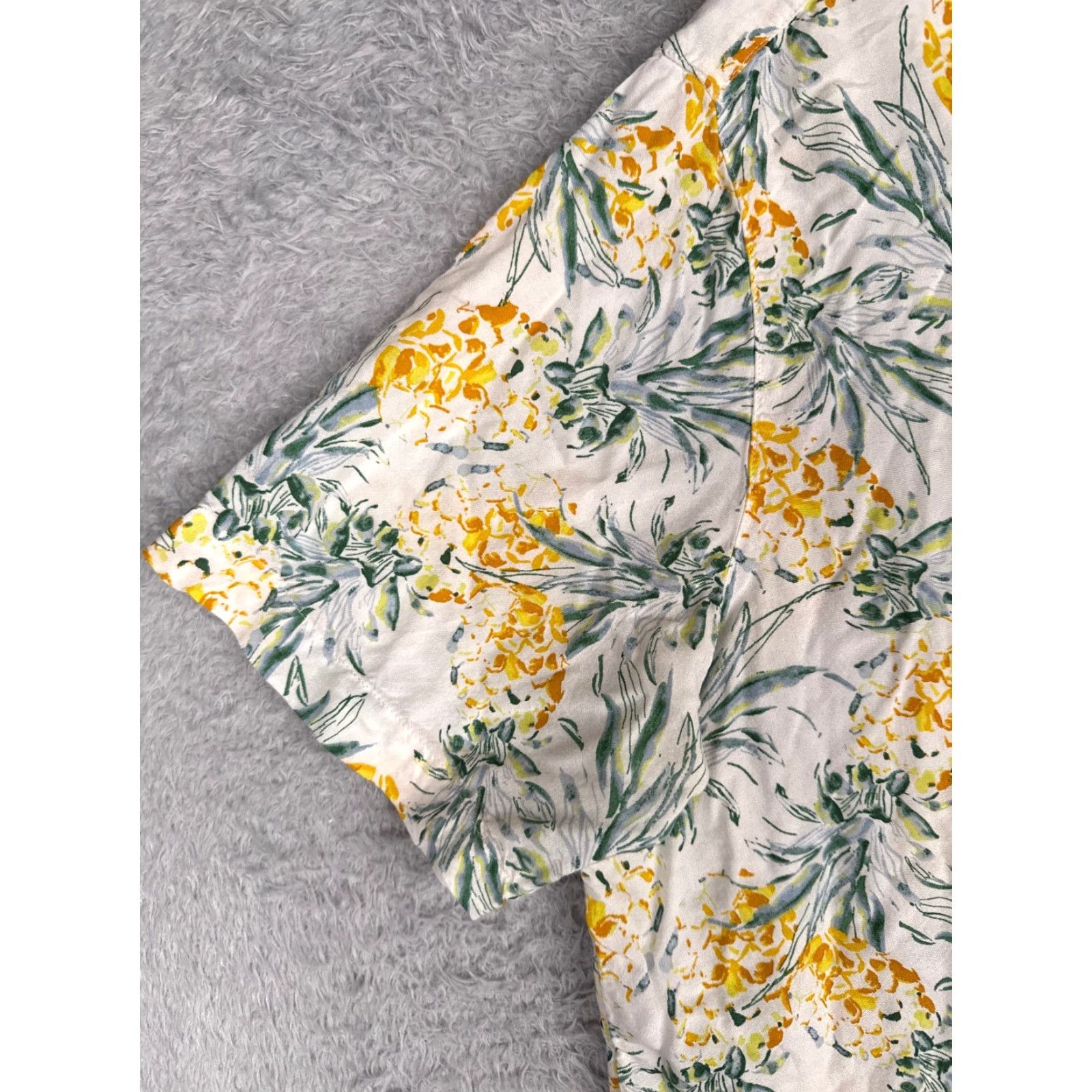 George George Shirt Men 2XL White Yellow Green Pineapple Hawaiian 100% Rayon Button-Up Collared Short Sleeve Floral All Seasons Breathable Pockets Mens Size US XXL / EU 58 / 5 - 3 Thumbnail