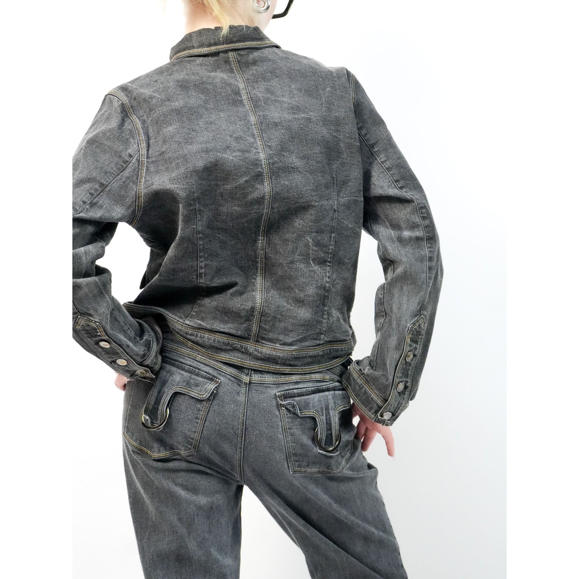 Other Y2k Yukoka Gray Denim Flower Embroidered Jean Set Size 34" / US 12 / IT 48 - 8 Thumbnail