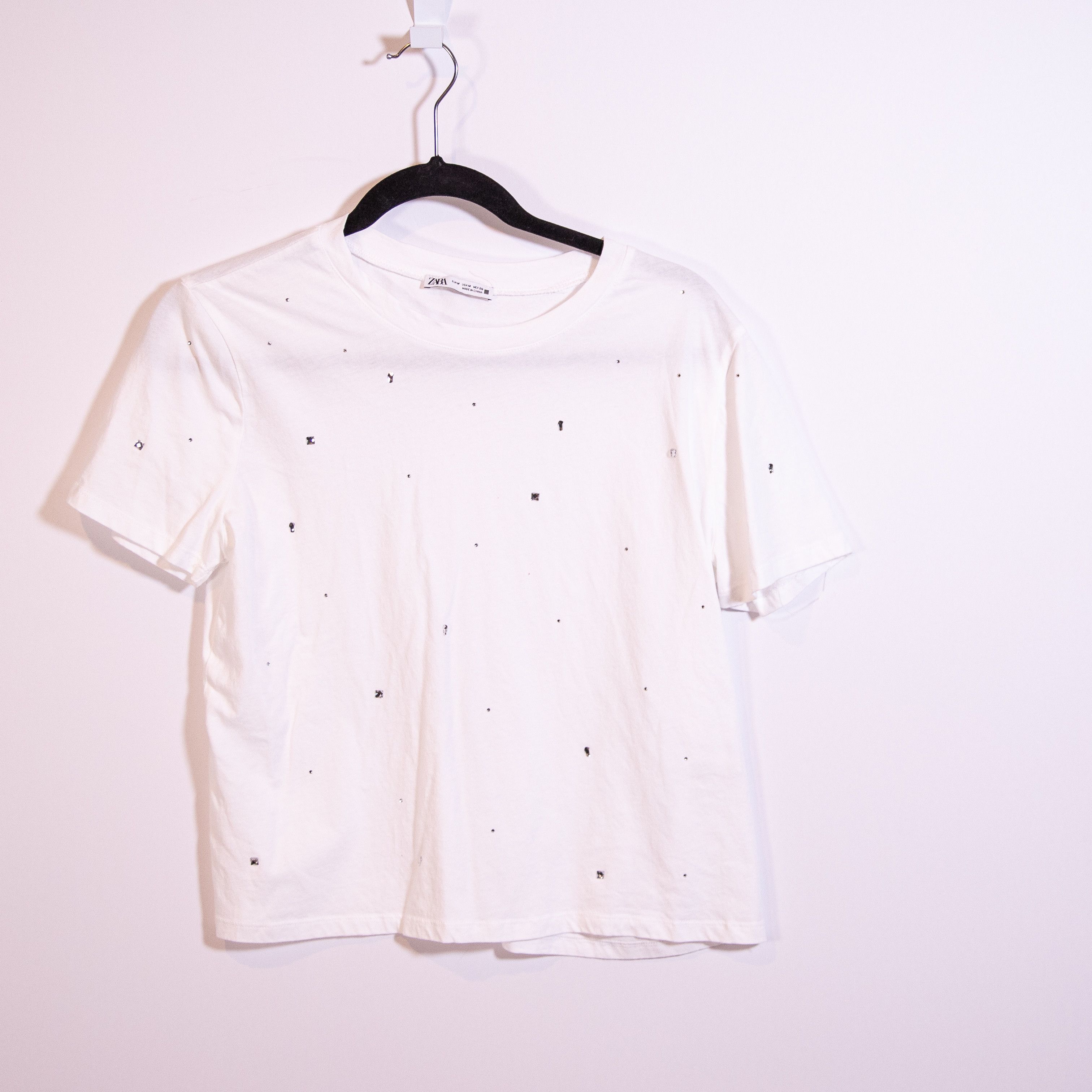 Zara Zara Cotton Crew Neck Short Sleeve Crystal Size M / US 6-8 / IT 42-44 - 1 Thumbnail