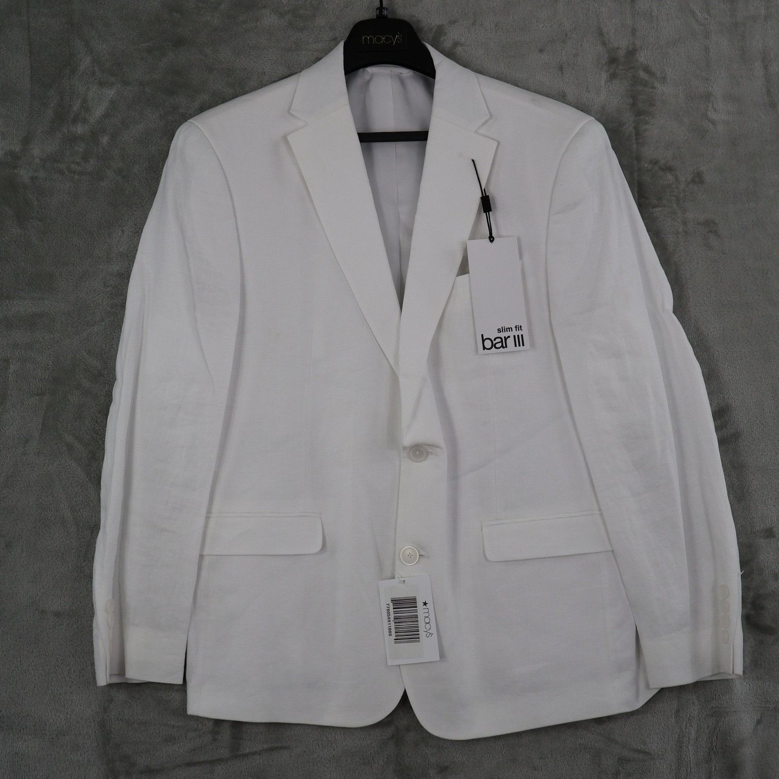 Bar III Bar III Slim Fit Linen Blazer Mens 42S White Preppy Classic Size 42S - 2 Thumbnail