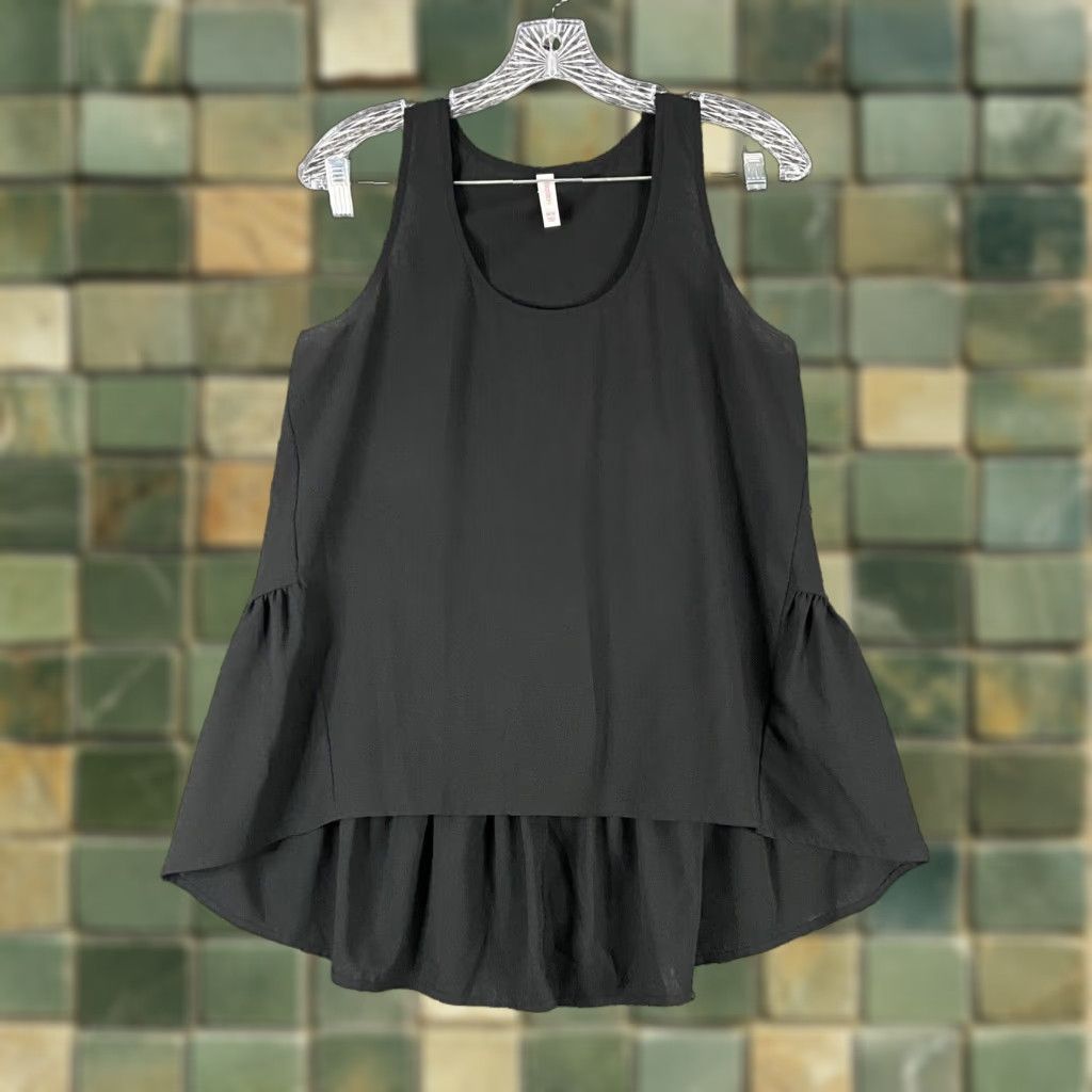 Vintage XHILARATION Sheer Tank Top Blouse Women’s Medium Black Ruffle Size M / US 6-8 / IT 42-44 - 1 Thumbnail