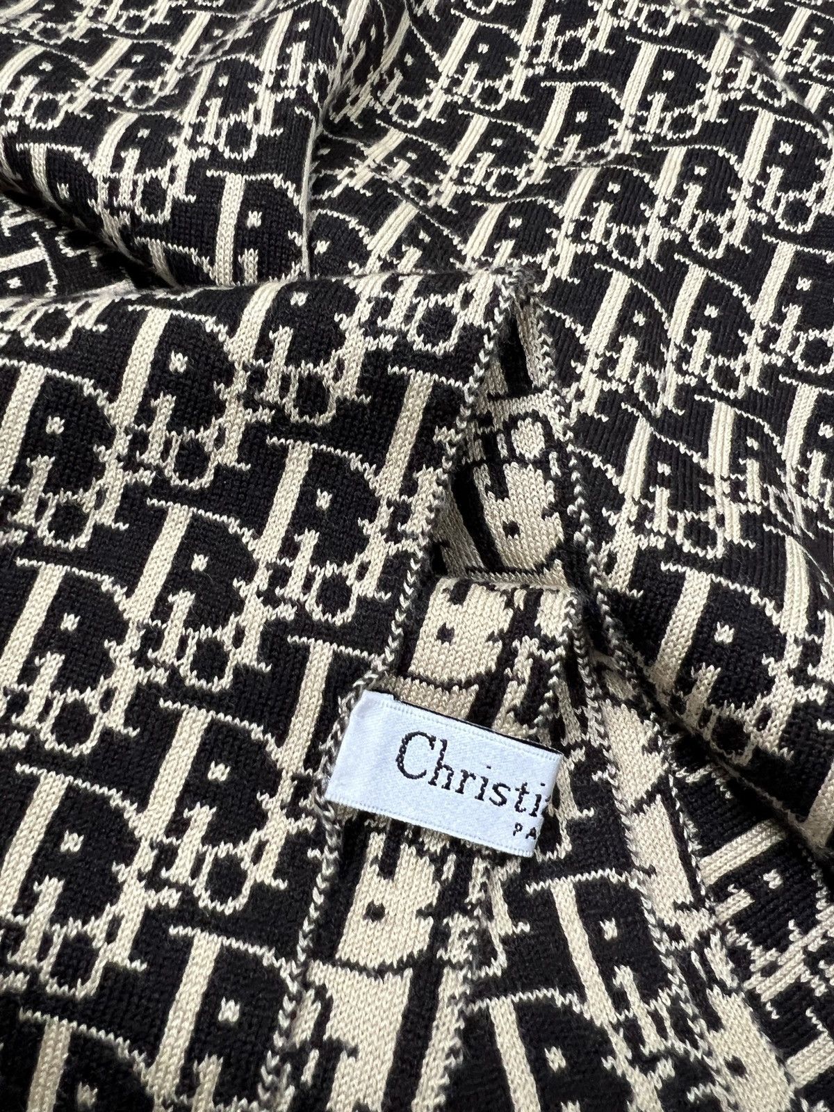 Dior Christian Dior Vintage Oblique Monogram Scarf Black Beige Size ONE SIZE - 9 Thumbnail