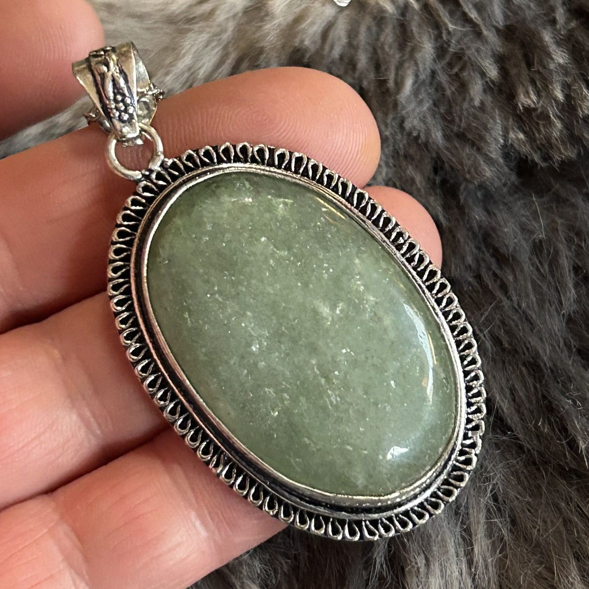 Handmade Handcrafted framed oval aventurine 925 sterling necklace Size ONE SIZE - 1 Thumbnail