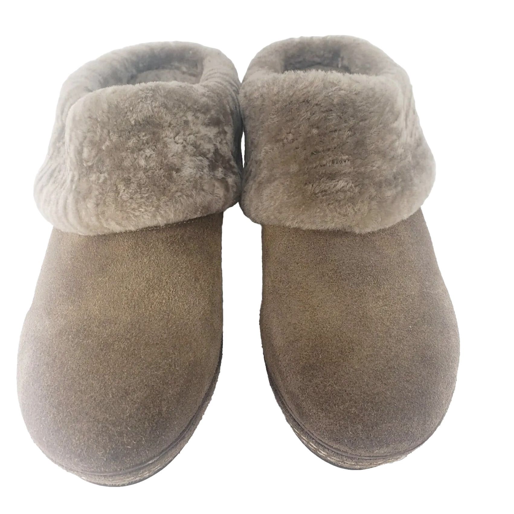 Olive ANTEOLOPE COLLECTION Olive Brown SUEDE WEDGE CLOGS Slip On Fur Lined Trim Womens 8 EU39 Size US 8 / IT 38 - 3 Thumbnail