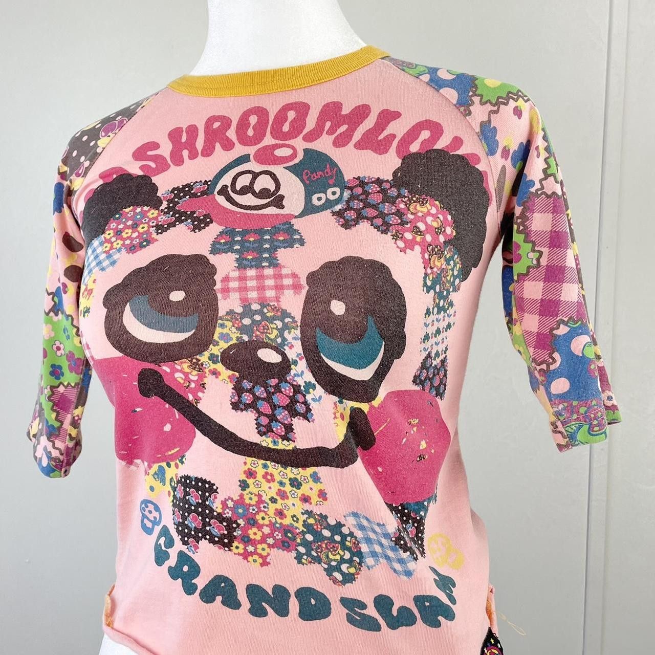 Japanese Brand ✩ Mushroomlove Love Revolution Psychedelic Print Baby Tee ♡ Size XXS / US 00 / IT 34 - 2 Thumbnail