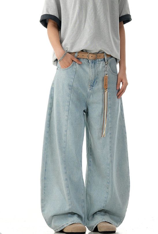 Jean Men's loose straight wide-leg casual blue scimitar jeans Size US 32 / EU 48 - 3 Thumbnail