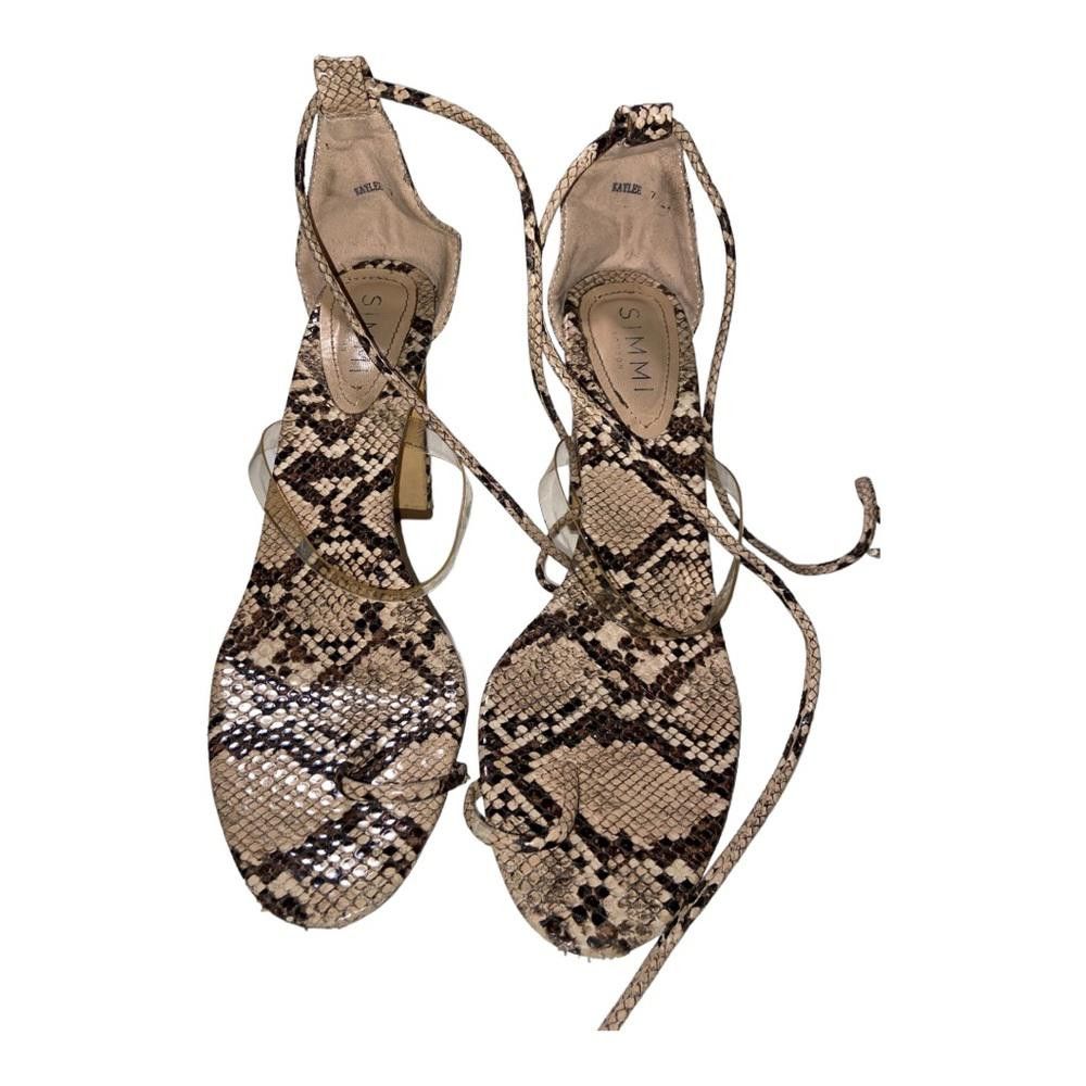 Designer SIMMI l Kaylee Snakeskin & Clear Toe Loop Heels 7 Size US 7 / IT 37 - 3 Thumbnail