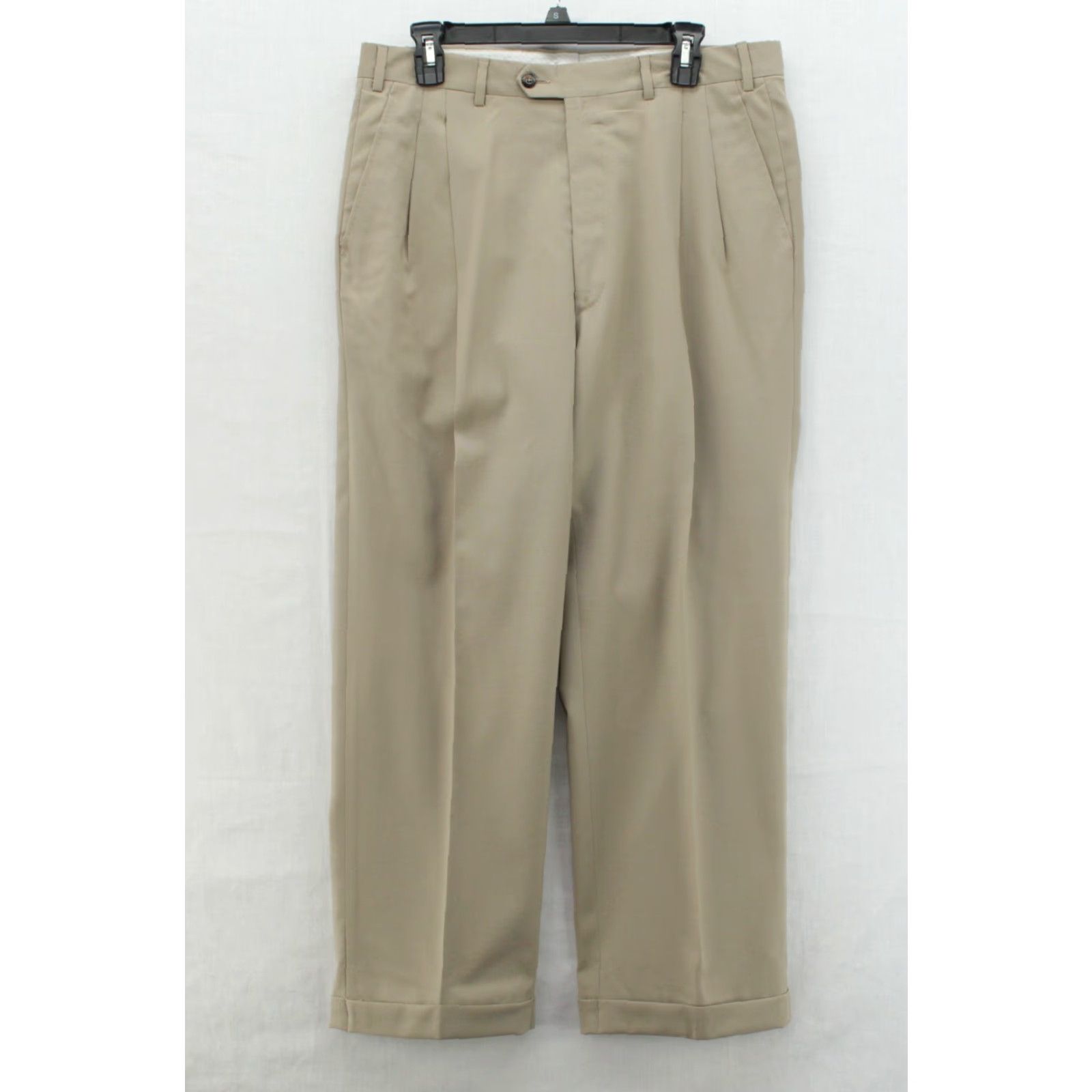 Vintage Angelico Dress Pants Mens 34 X 28 Khaki Tan 100% Wool Pleated Cuffed Lined Italy Size US 34 / EU 50 - 2 Thumbnail
