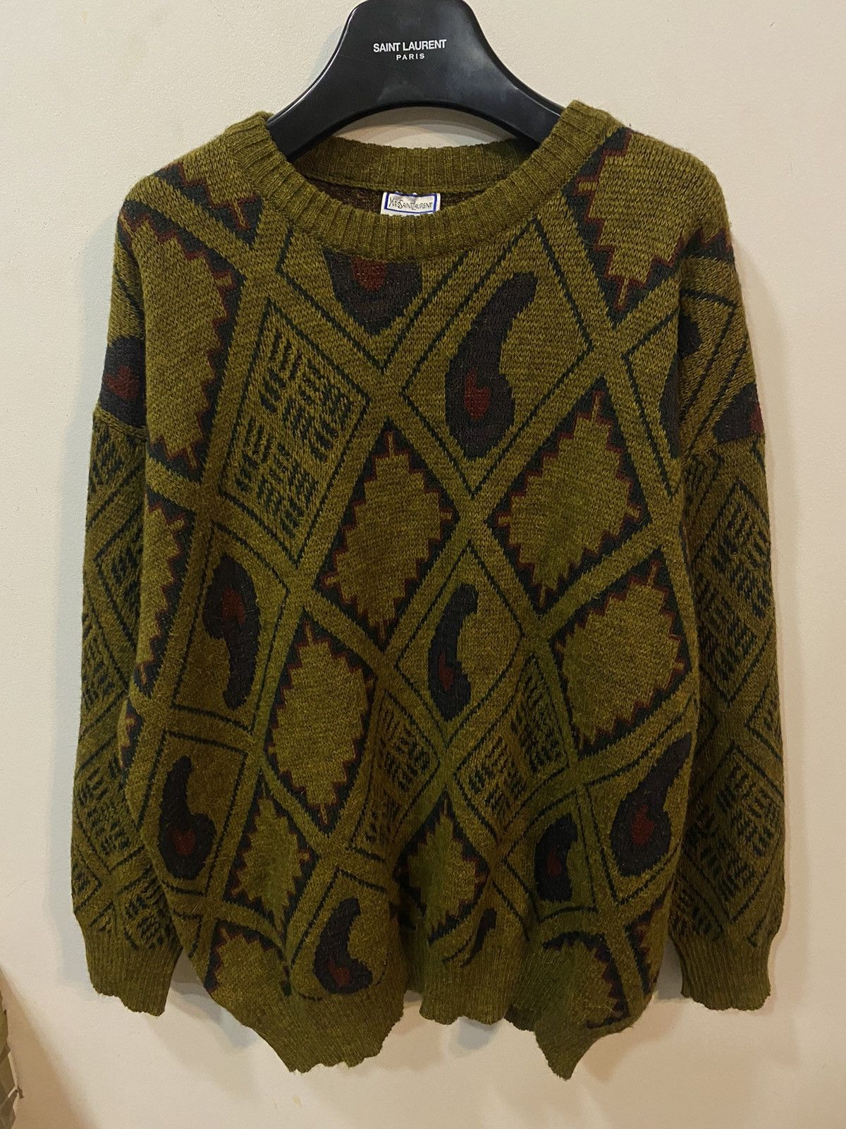 image of Vintage x YVES Saint Laurent Wool 90’S YSL Sweater Knit in Brown, Men's (Size 2XL)