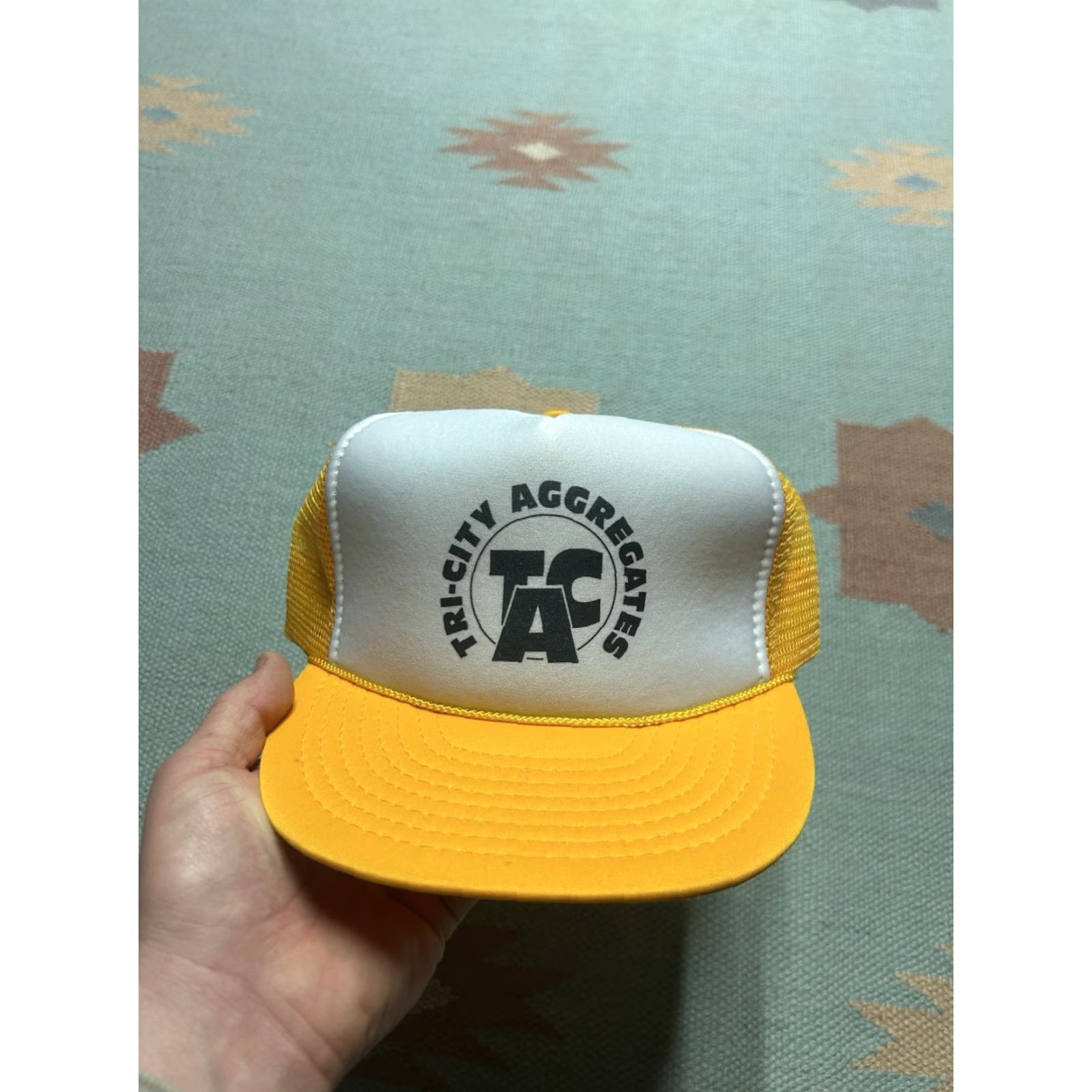 Vintage VINTAGE 90s Trucker Hat Cap Tri City Aggregates white yellow TCA snapback Men Adjustable Hat Size ONE SIZE - 2 Thumbnail