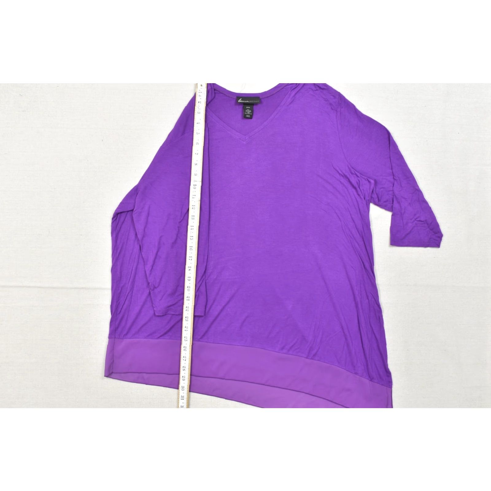 Vintage Lane Bryant Top Women's Plus 24 Purple V-Neck Knit 3/4 Sleeve Asymmetrical Hem Casual Tunic Size 4XL / US 24-26 - 4 Thumbnail