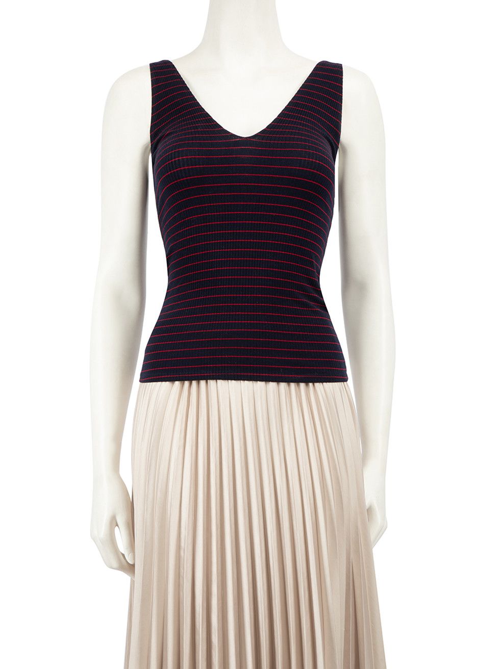 image of Reformation Navy Ribbed Knit Striped Tank Top, Women's (Size XS)