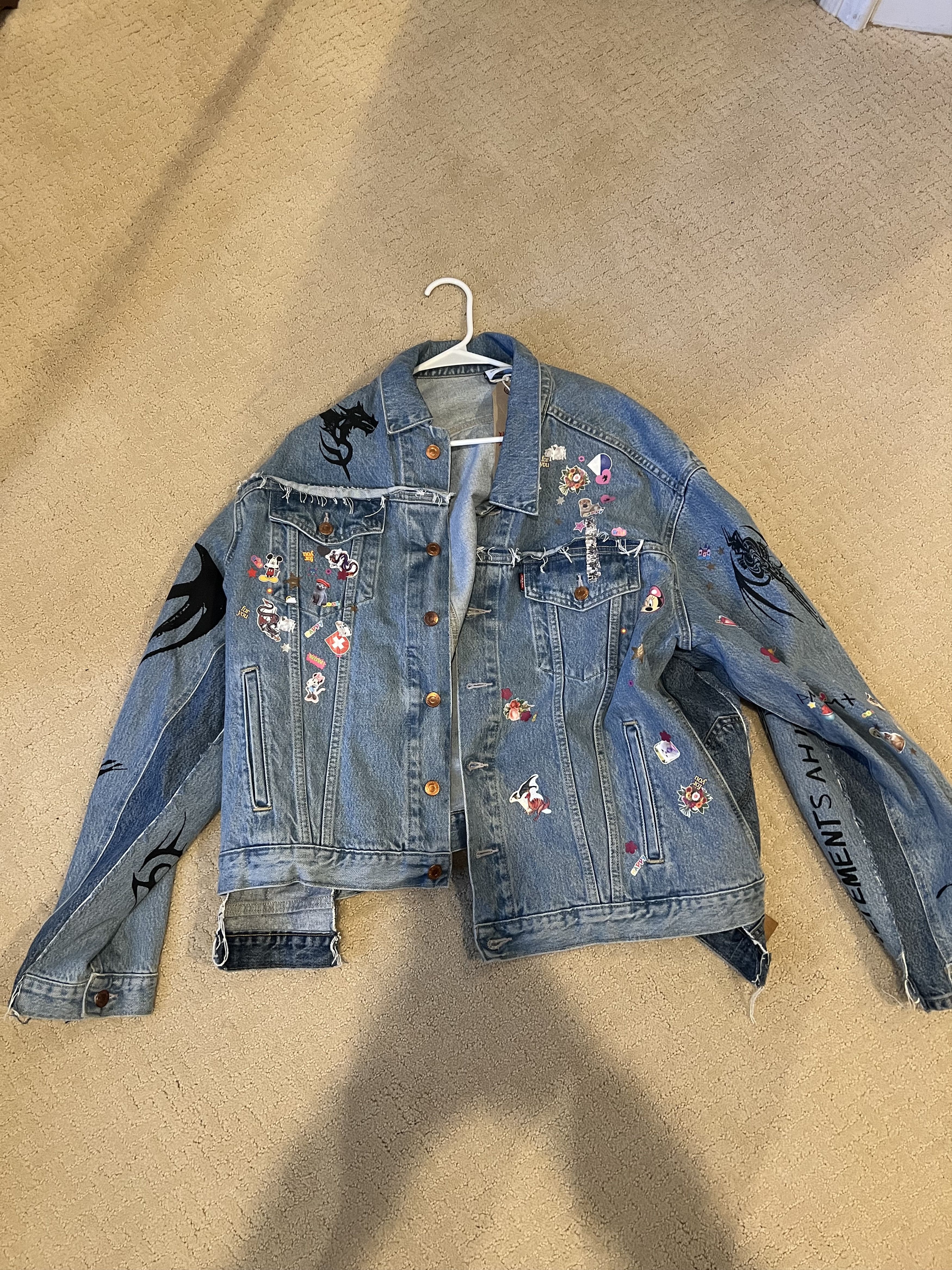 image of Levis x Vetements Sticker Tribal Denim Jacket in Blue, Men's (Size Small)