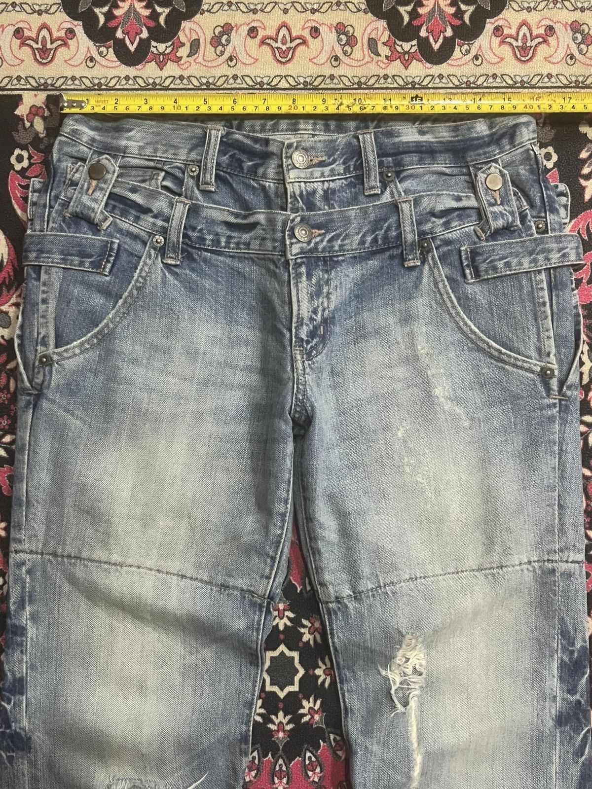 PPFM Vintage Payton Place For Men Double Waist Distressed Jeans Size US 31 - 11 Thumbnail