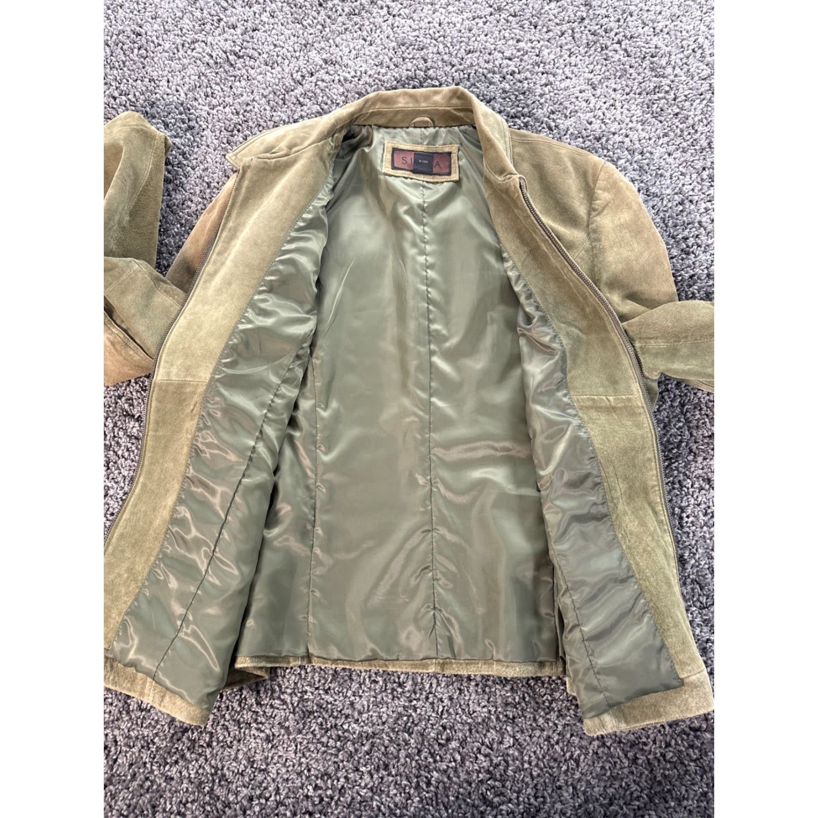 Olive VINTAGE SIENA Womens Jacket 2XL Olive Green Distressed Suede Leather ZipUp Lined Green Womens 2XL Jacket Size XXL / US 16-18 / IT 52-54 - 5 Thumbnail