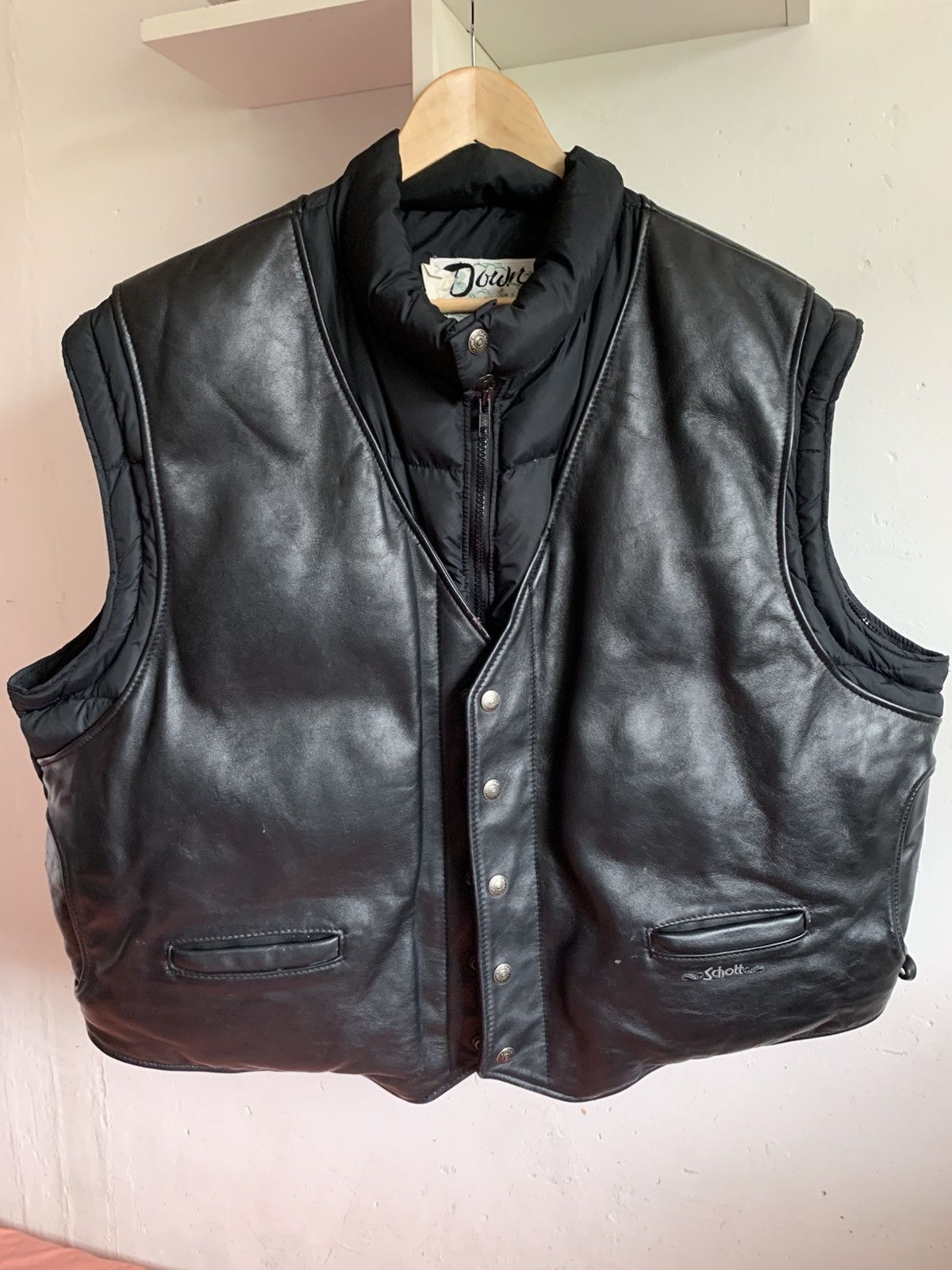 Schott Schott Leather Goose Down Puffer Jacket Size US XL / EU 56 / 4 - 5 Thumbnail