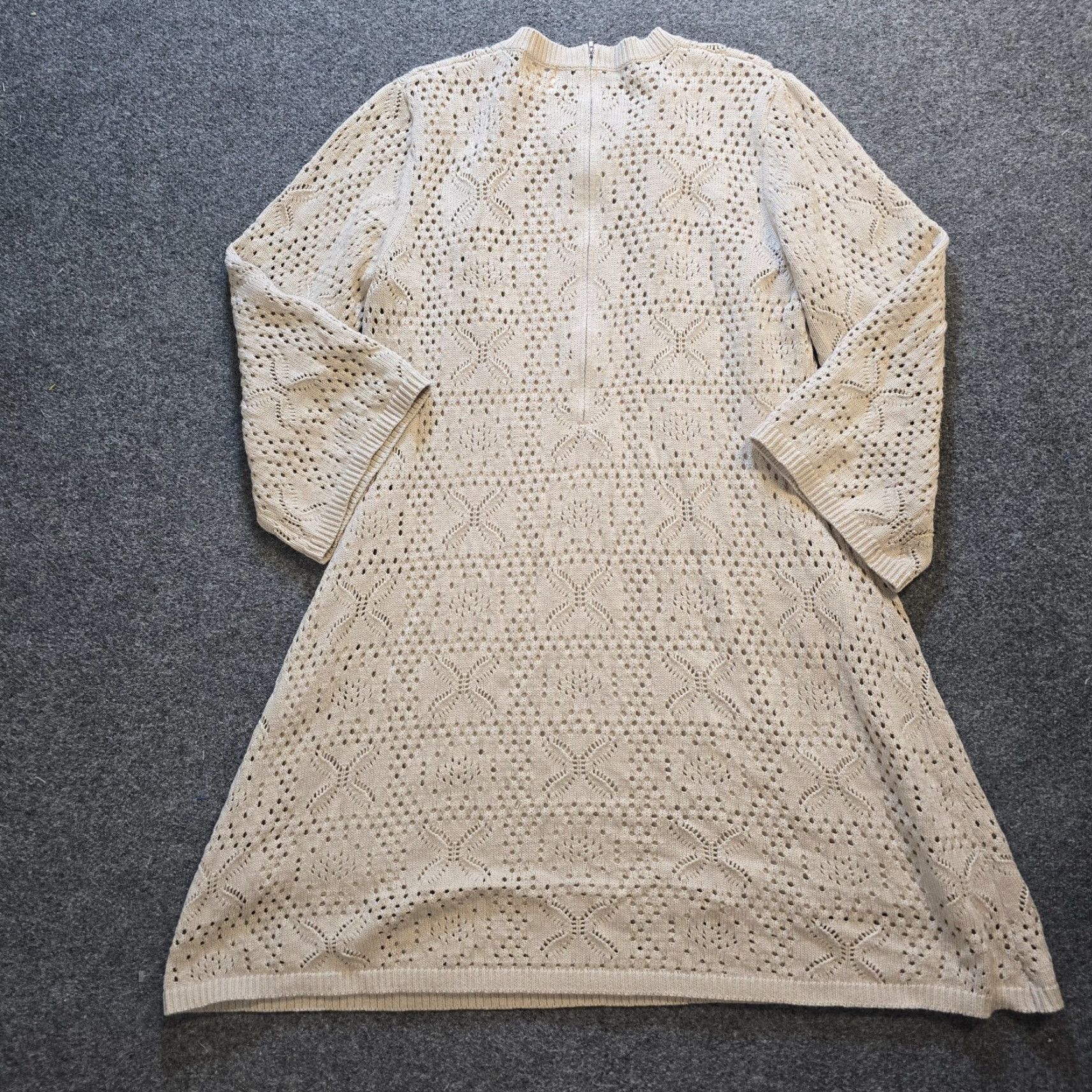 Vintage Salt Dress Womens XL Beige Crochet Knit Lined Cashmere Blend Boho Casual Sheath Dress Size XL / US 12-14 / IT 48-50 - 7 Thumbnail