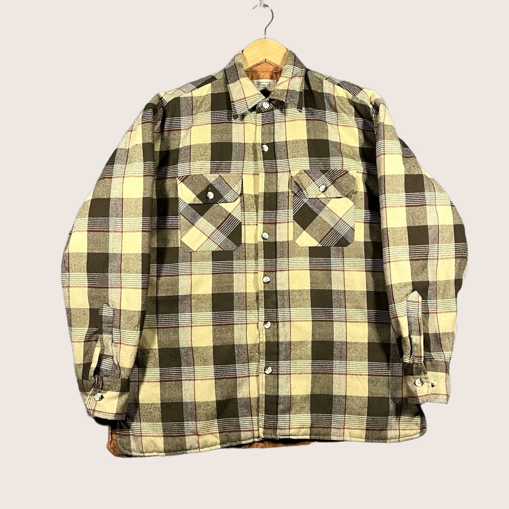 Sears VINTAGE Sears Fieldmaster Jacket Mens L Brown Plaid Quilted Flannel 70s Size US L / EU 52-54 / 3 - 1 Thumbnail